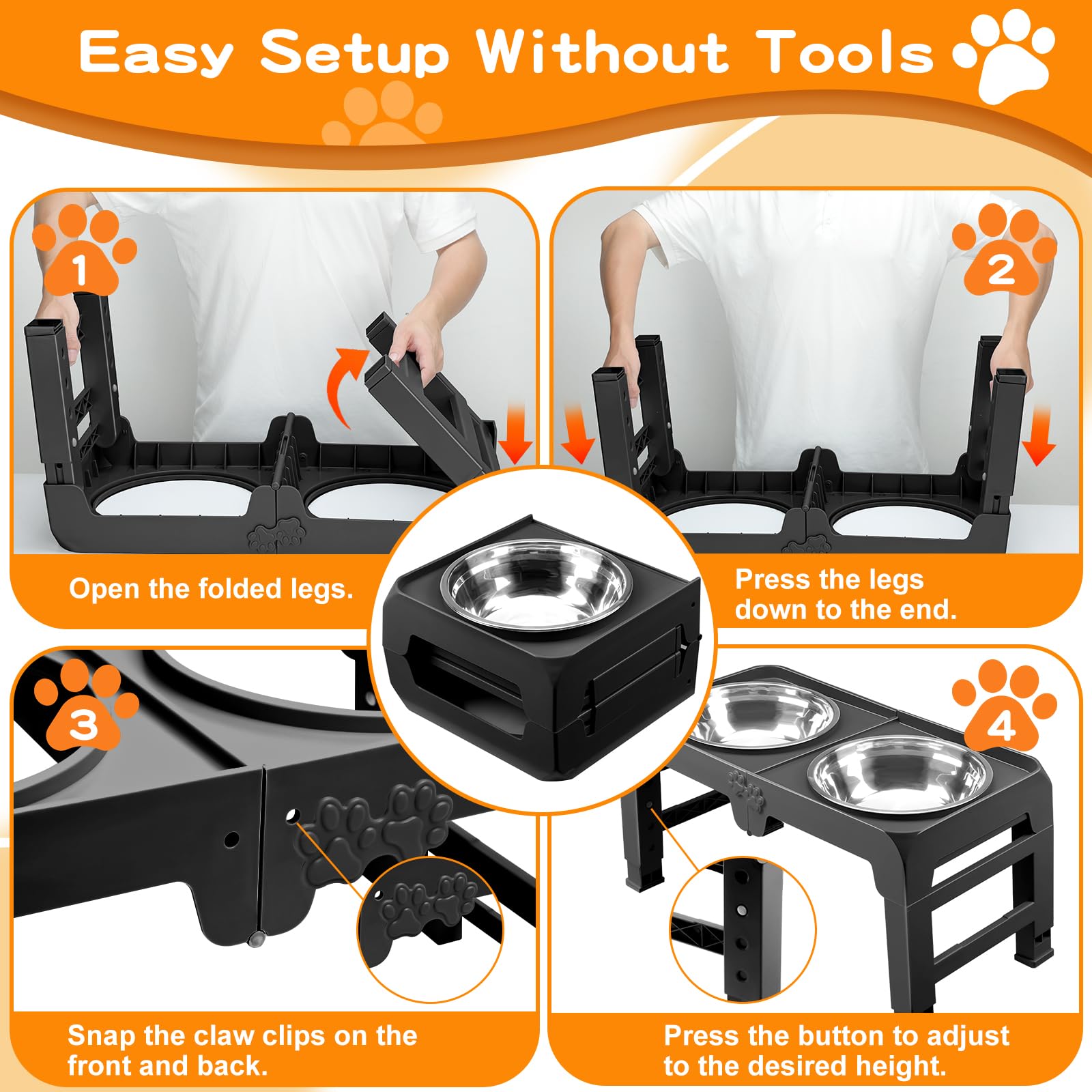 COMESOON elevated dog bowl stand five-height adjustment for proper posture.