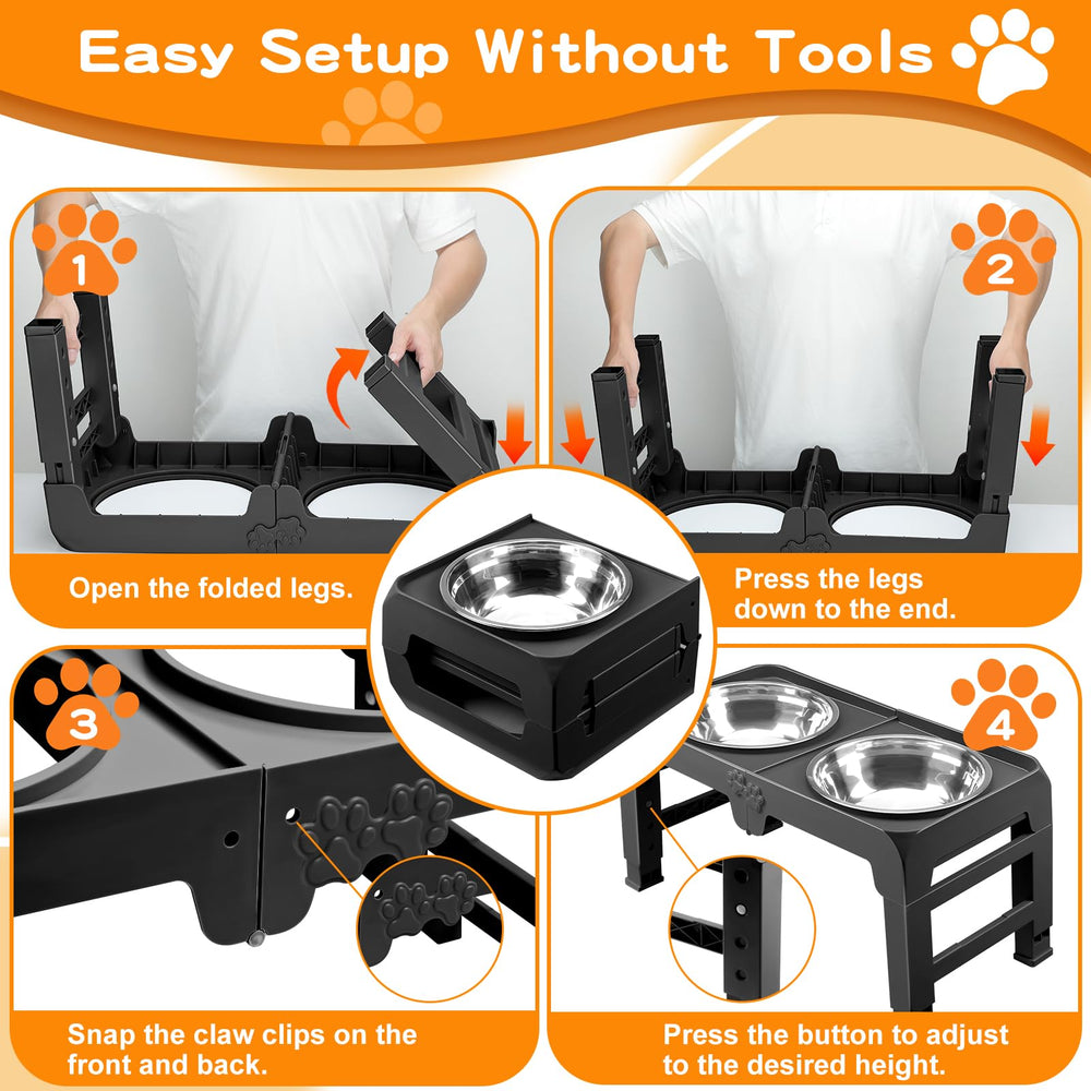 COMESOON elevated dog bowl stand five-height adjustment for proper posture.