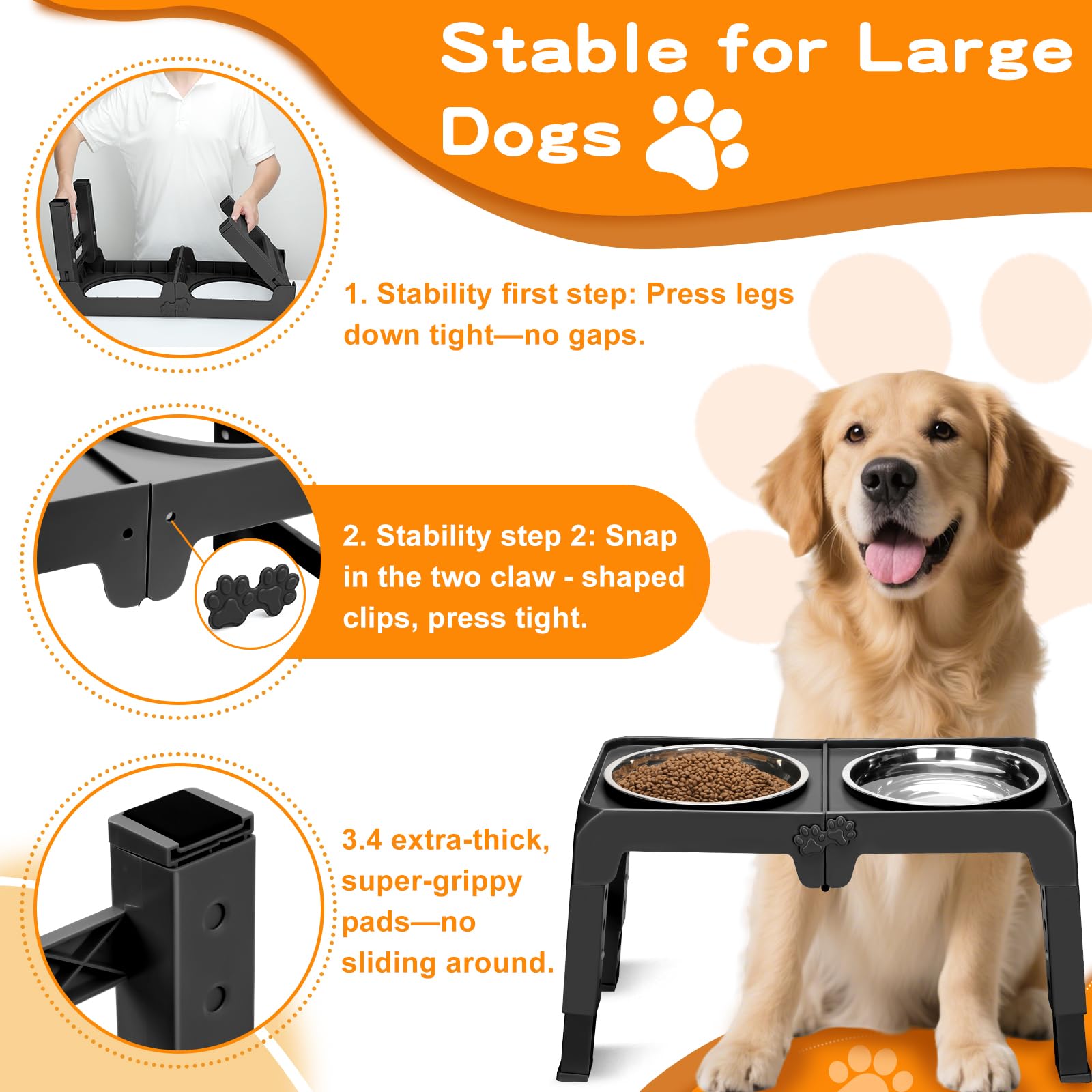 COMESOON elevated dog bowl stand paw-buckle design adds stability.