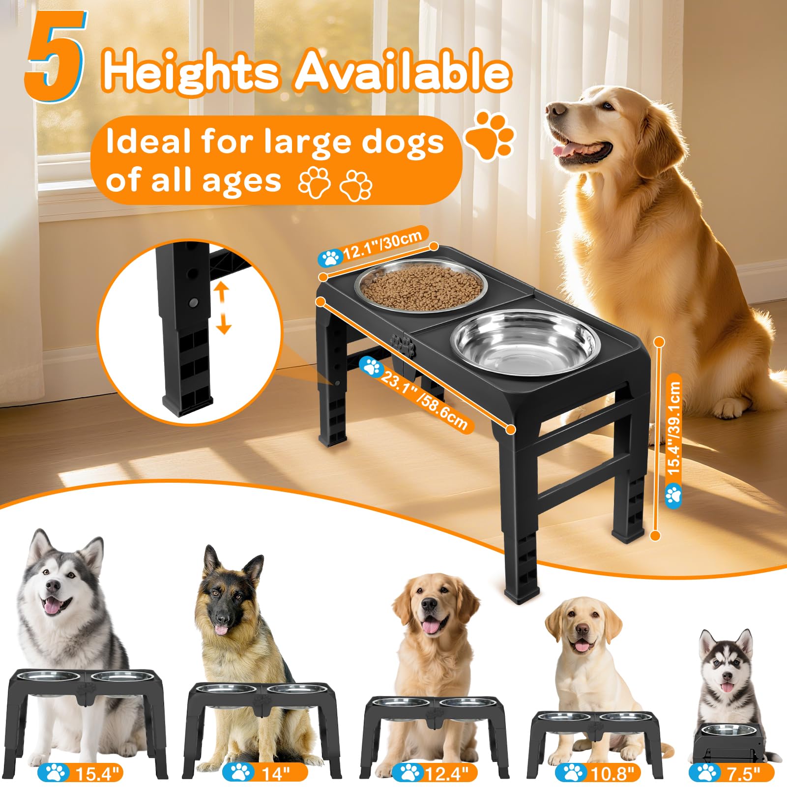 COMESOON elevated dog bowl stand setup shows stable frame and bowls.