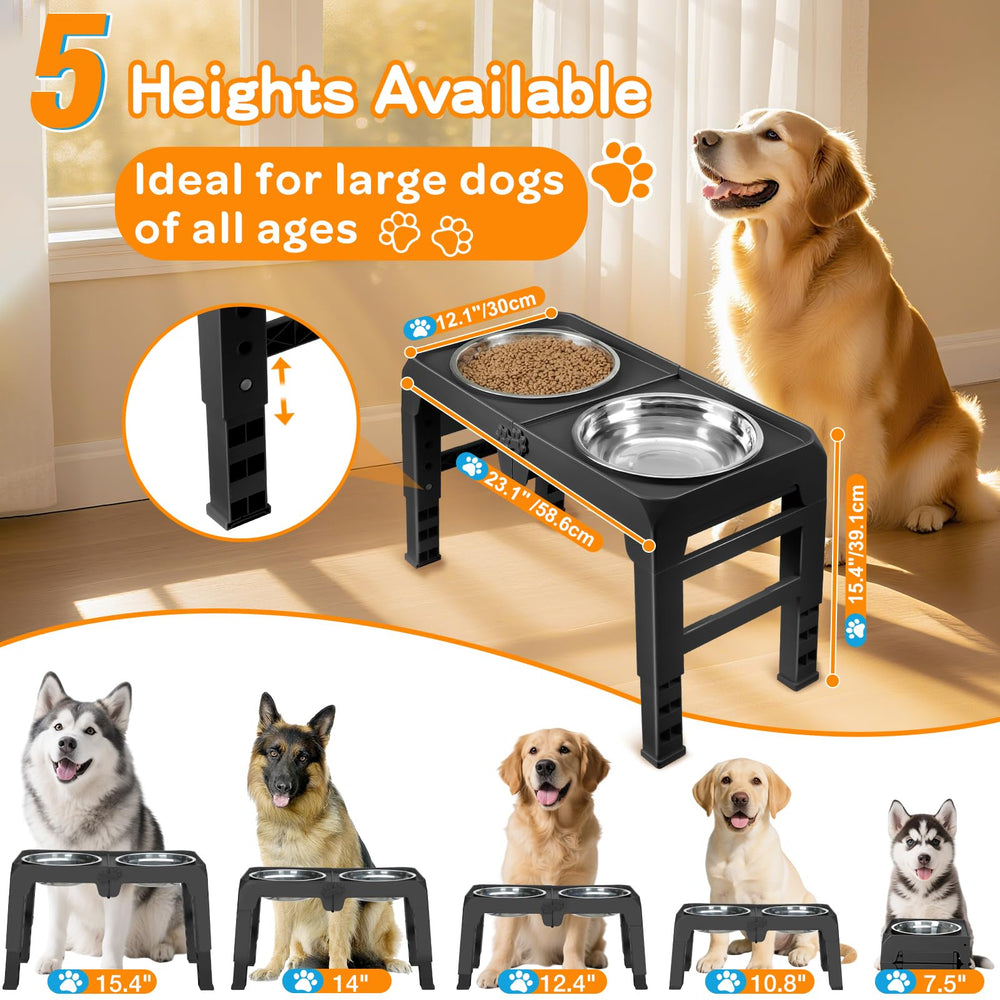 COMESOON elevated dog bowl stand setup shows stable frame and bowls.