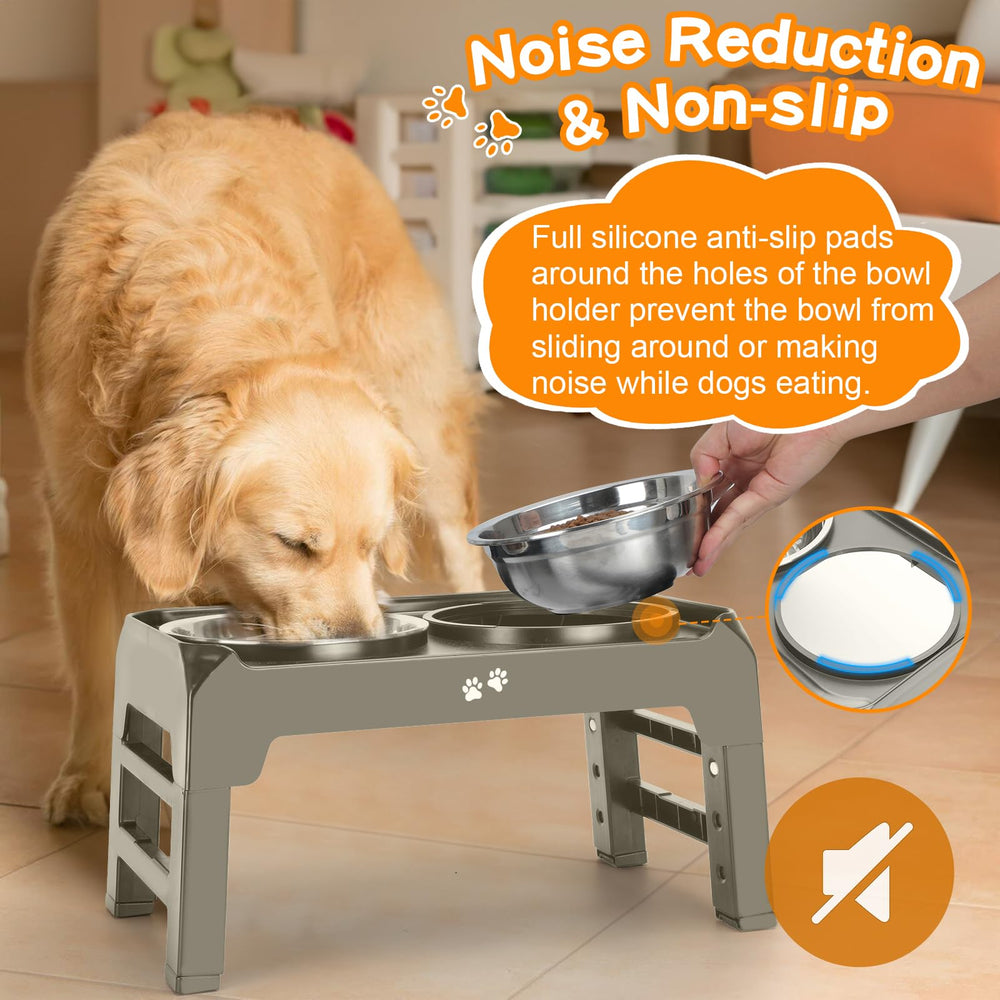 COMESOON foldable dog feeder folds flat for travel and storage.