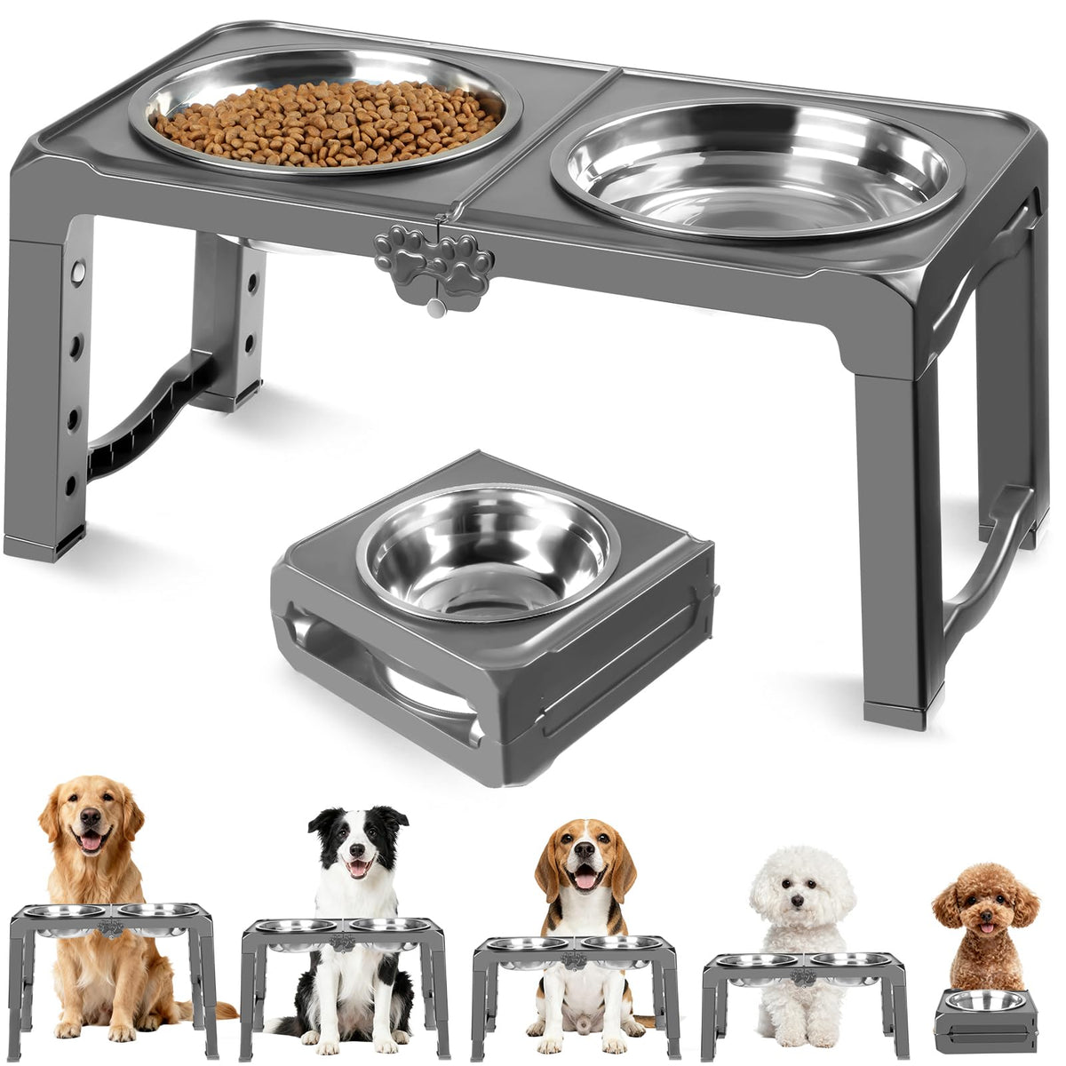 COMESOON foldable elevated dog bowl stand ready for travel-friendly meals and compact storage.