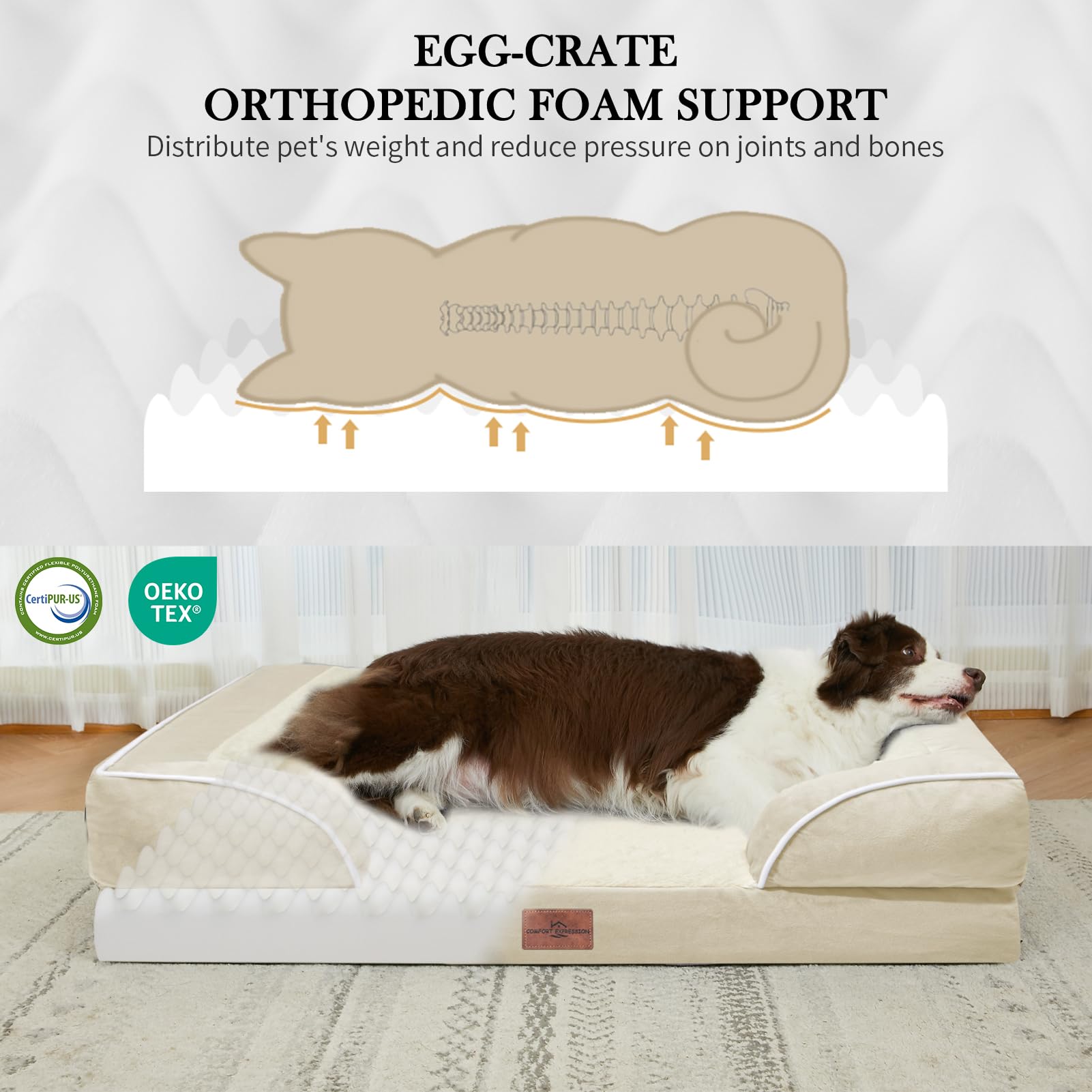 Comfort Expression orthopedic bed 42x30 side view shows stable, non-slip bottom.