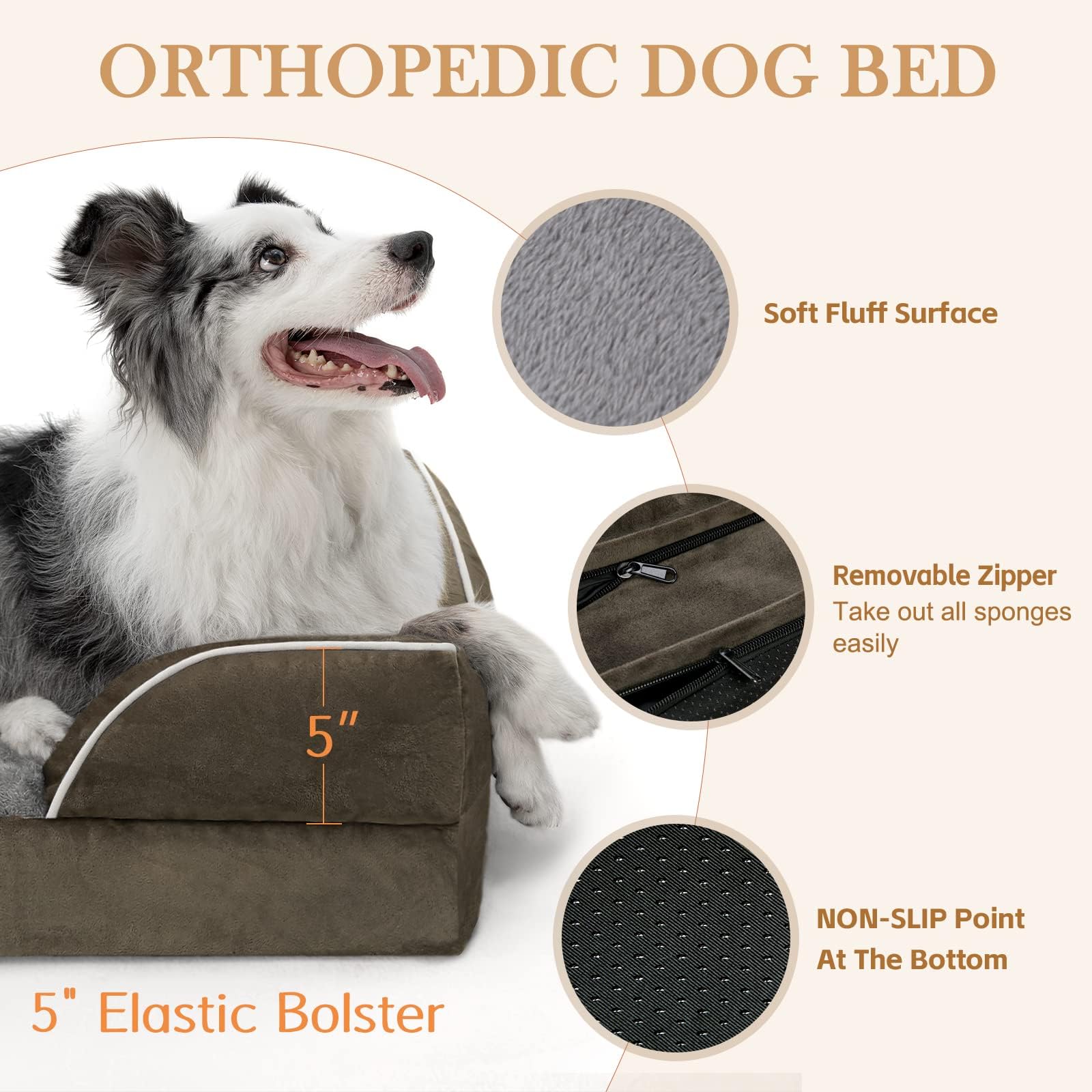Comfort Expression orthopedic dog bed with removable bolsters offers neck and head support for anxious dogs