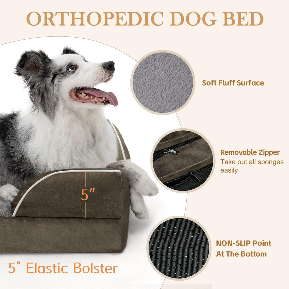 Comfort Expression orthopedic dog bed with removable bolsters offers neck and head support for anxious dogs