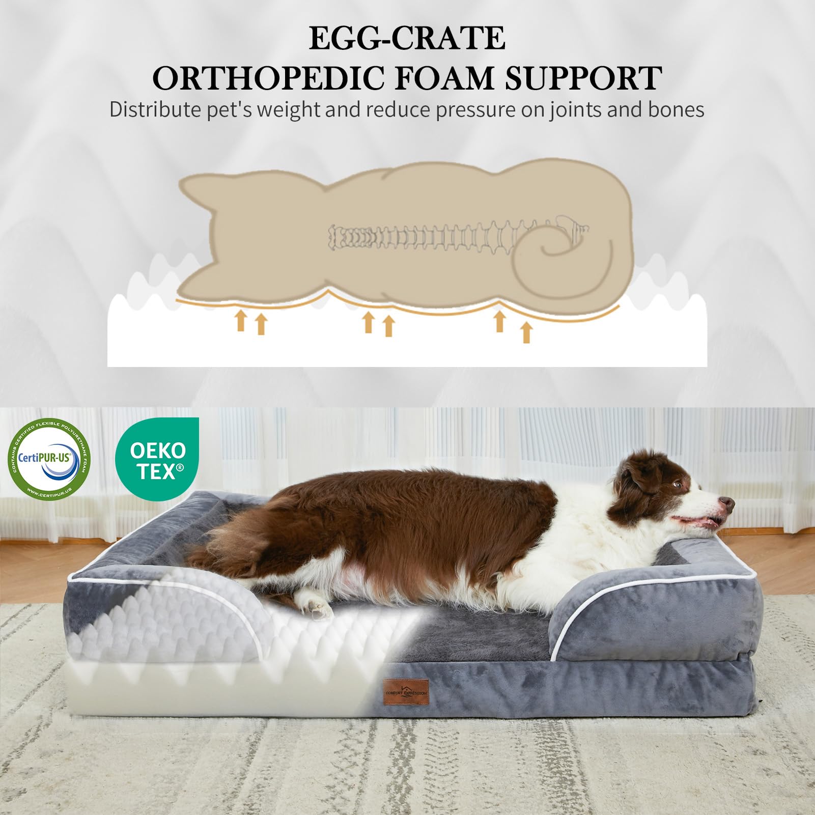 Comfort Expression Orthopedic Dog Bed egg crate foam close up highlighting joint support
