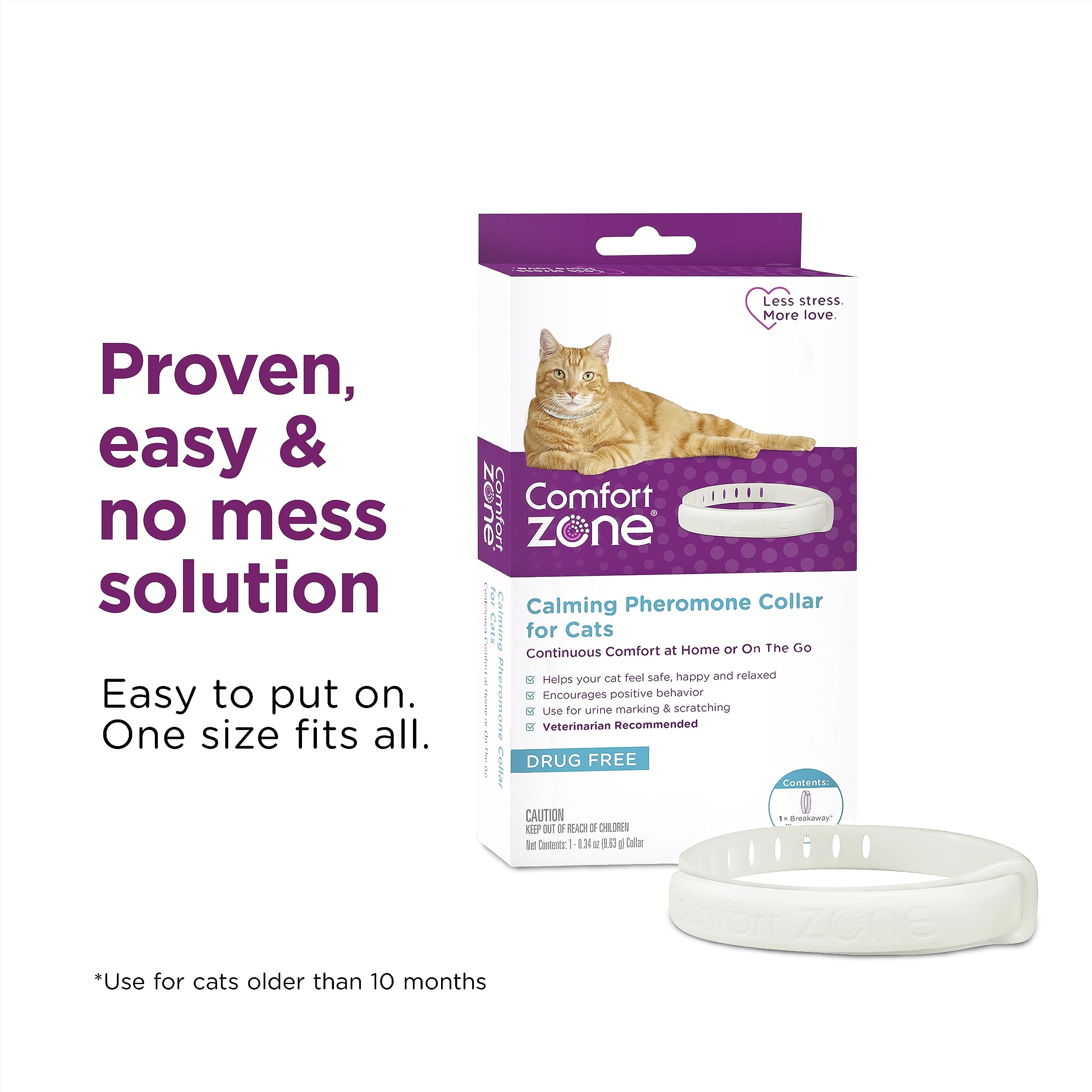 Comfort Zone Cat Calming Collar up to 30 days of calming pheromone support.
