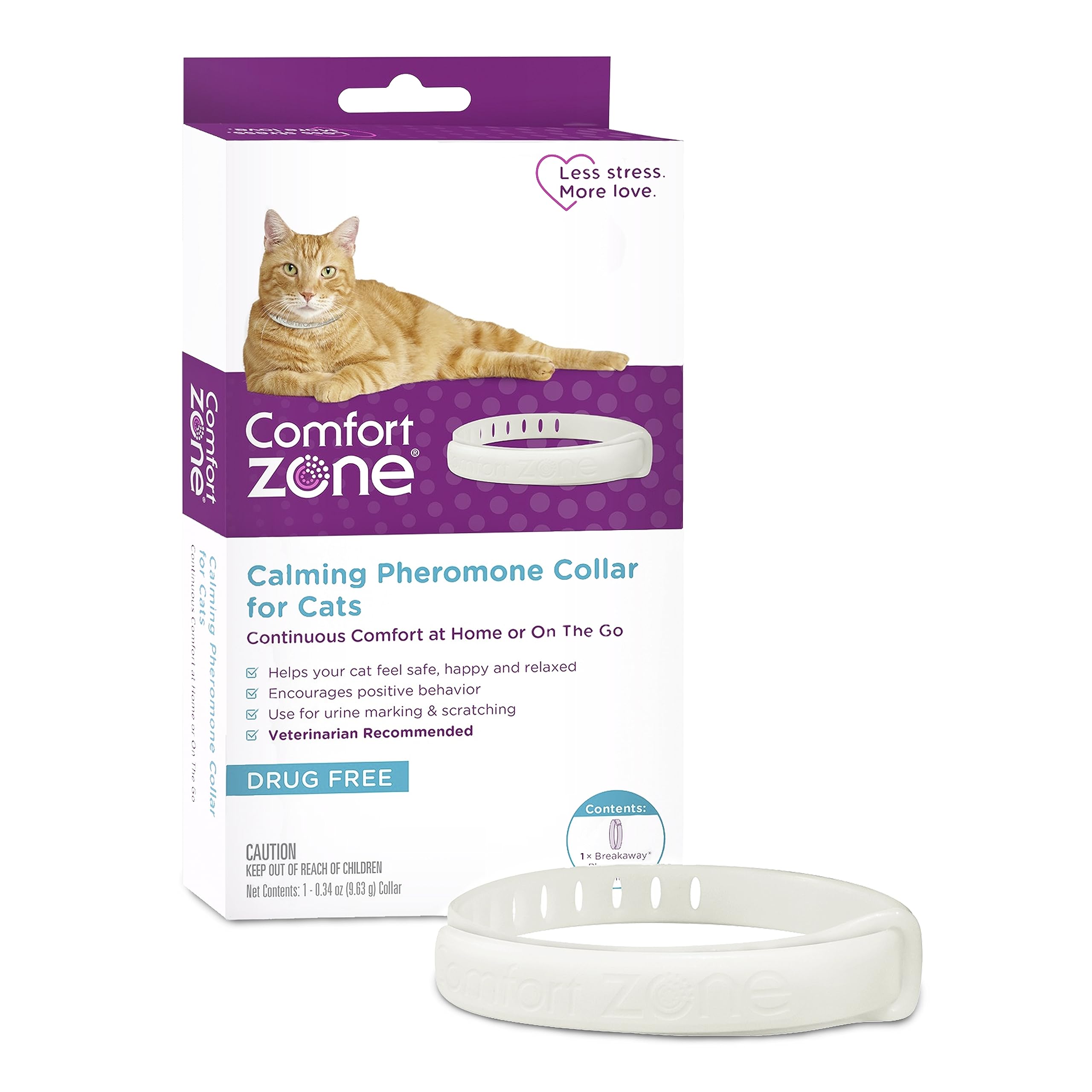 Comfort Zone Cat Calming Collar packaging for quick setup and product awareness.