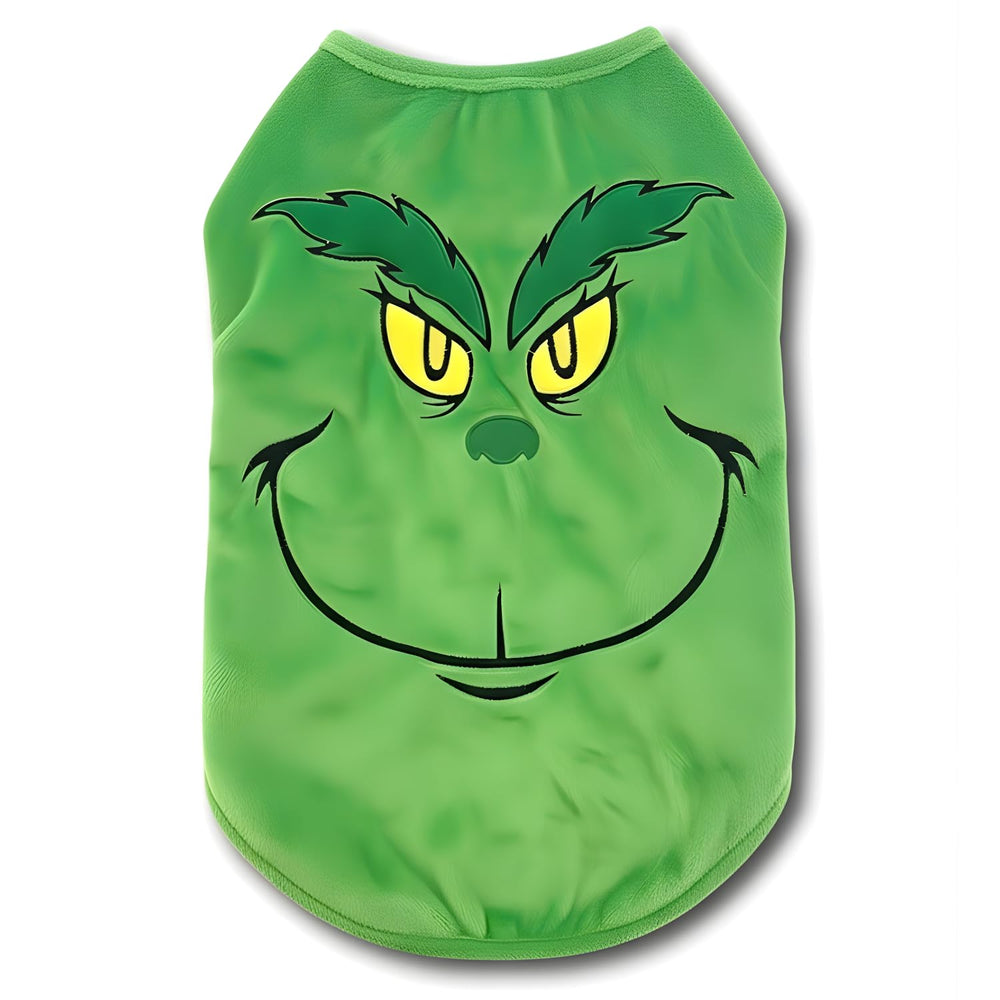 ComfyCamper Green Monster Dog Costume eyebrows and eyes detail highlight for photos.