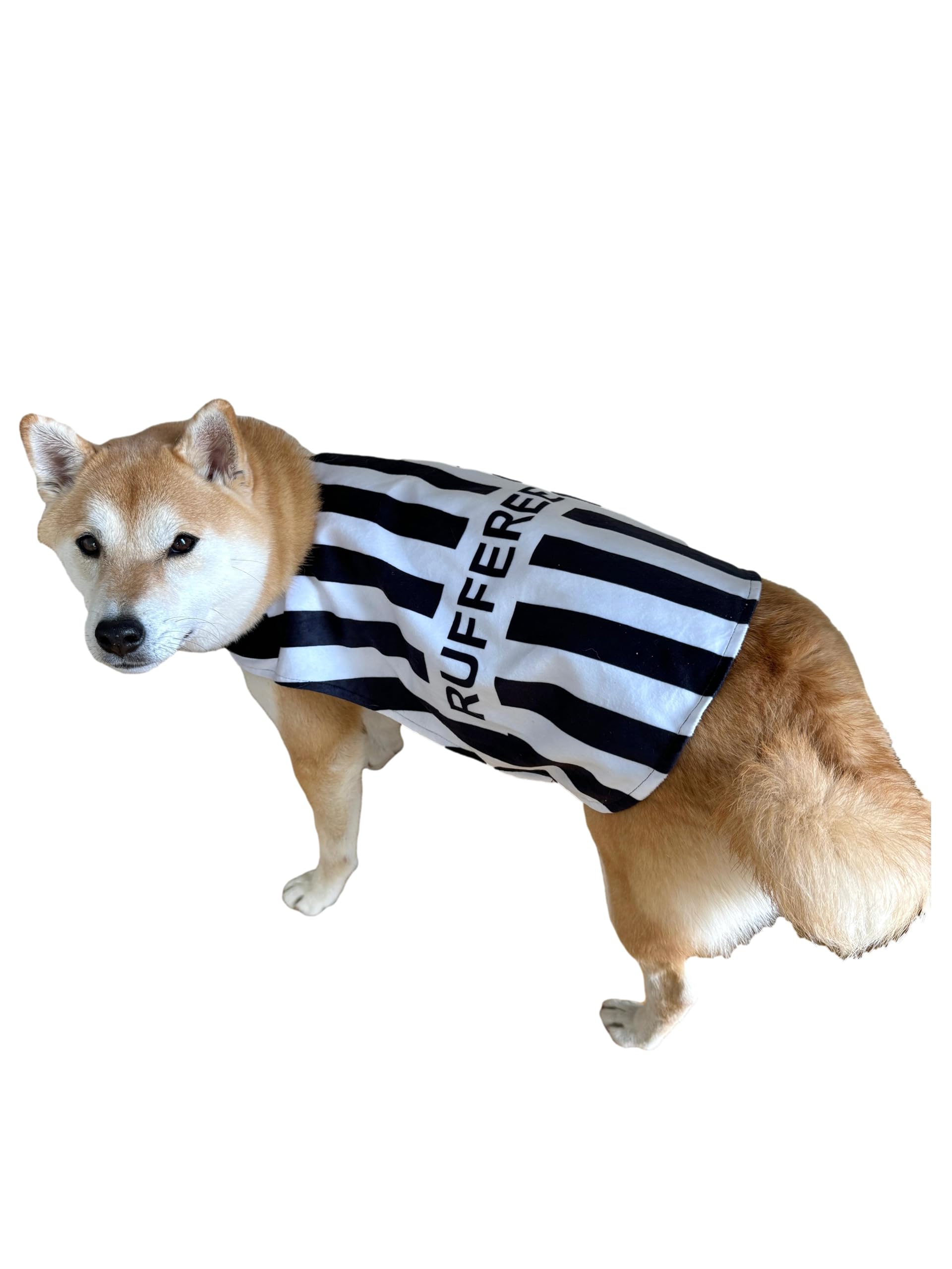 ComfyCamper referee shirt dog costume back view ideal for Halloween and cozy wear
