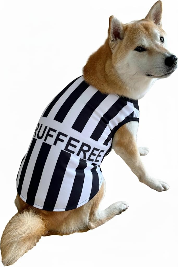ComfyCamper referee shirt dog costume front view for playful game-day fun