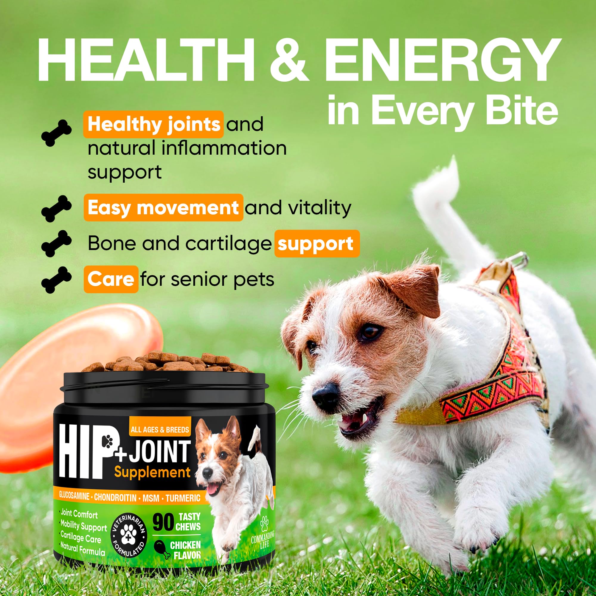 Commanding Life omega-3 turmeric dog supplement supports mobility
