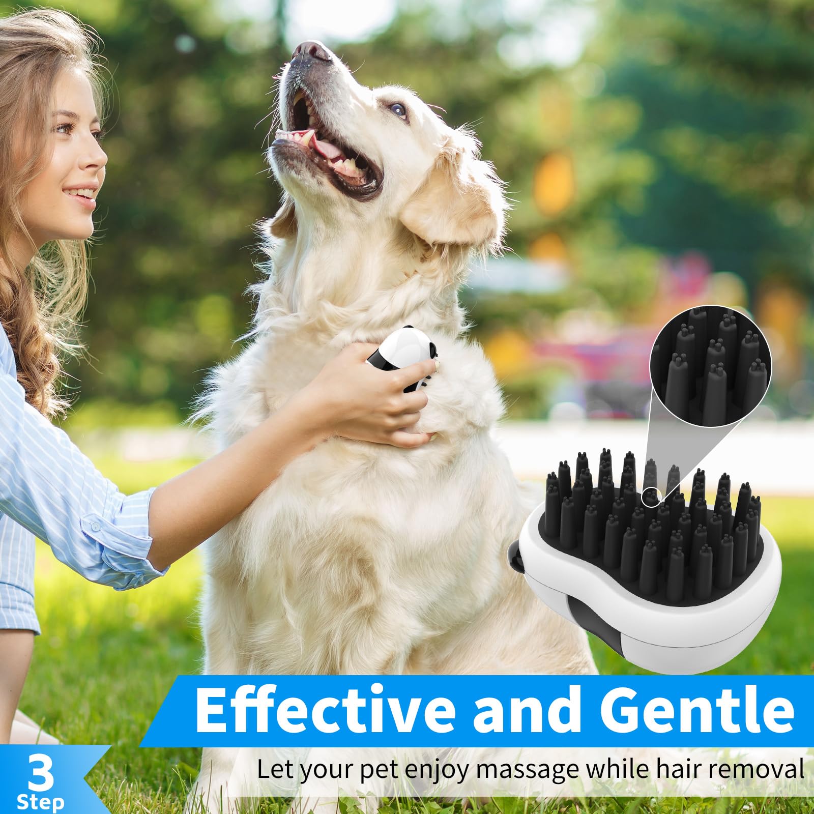 Comotech 3-in-1 dog grooming brush soft silicone bristles for gentle grooming.