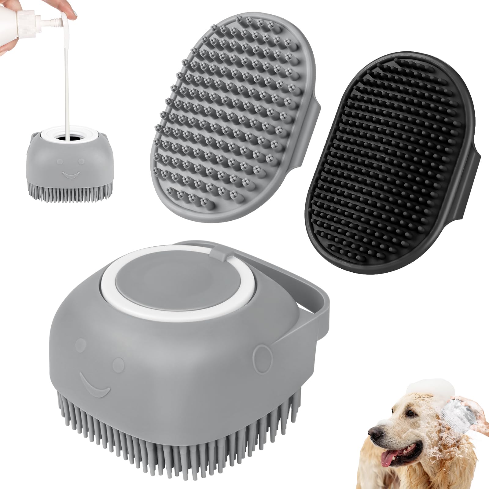Comotech 6pcs dog bath brush set closeup shows versatile grooming for gentle cleansing