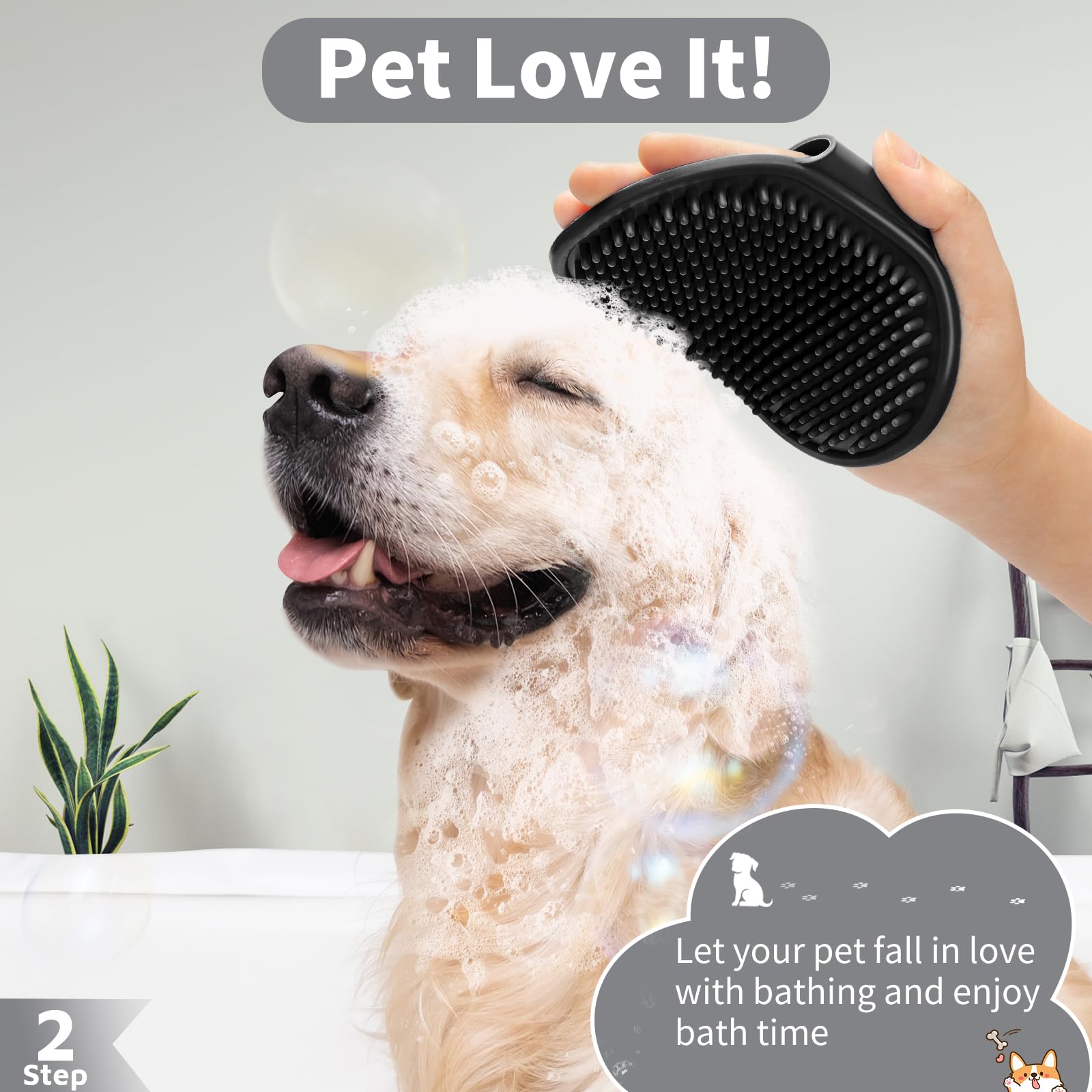 Comotech adjustable ring-handle dog wash brush for comfortable grooming
