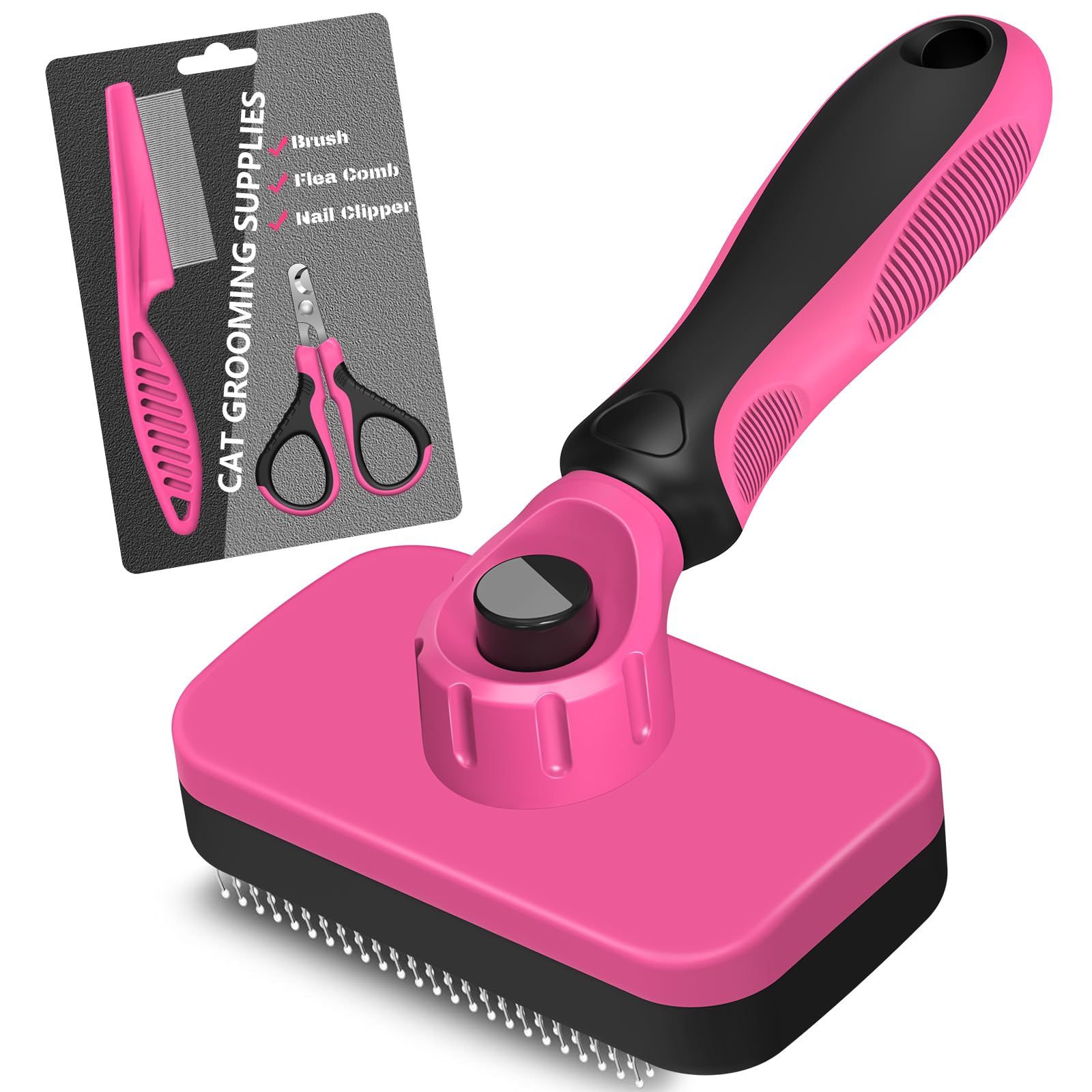 Comotech cat grooming kit brush with one-click cleaning for easy shedding control.