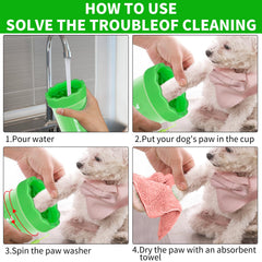 Comotech paw cleaner bath brush assists gentle brushing during cleaning sessions.