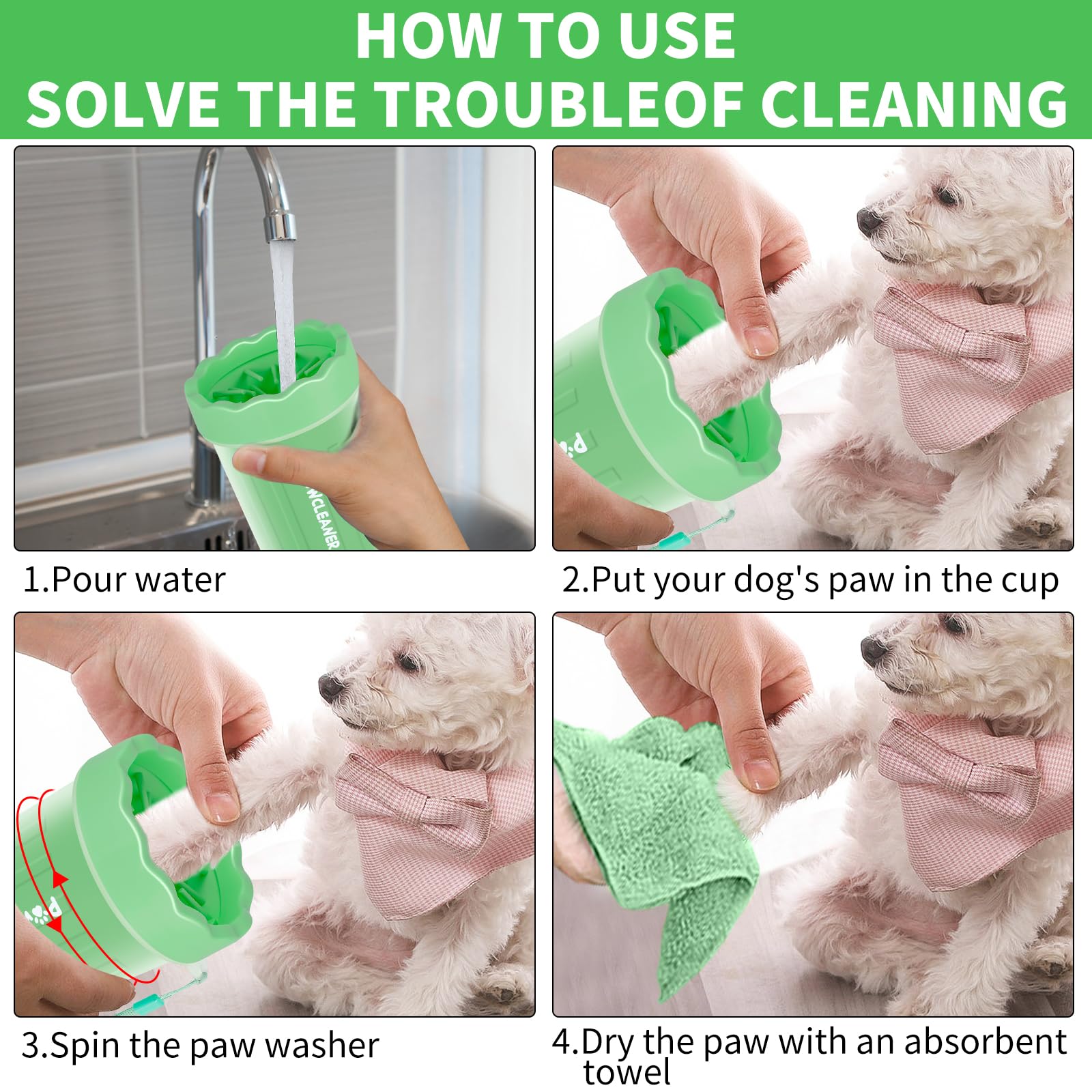 Comotech paw cleaner close-up highlights gentle silicone bristles for pet comfort.