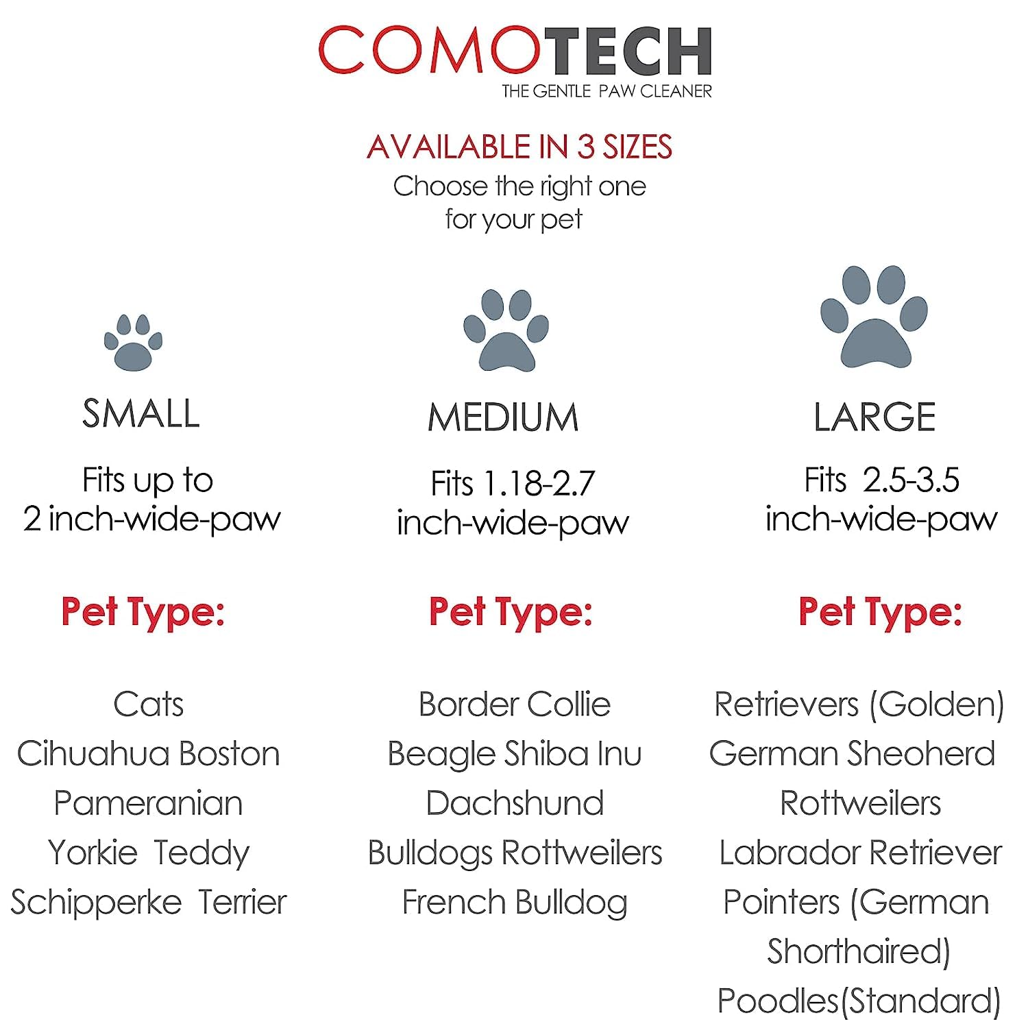 Comotech paw cleaner medium size demonstrates snug paw fit for medium-to-large pets.