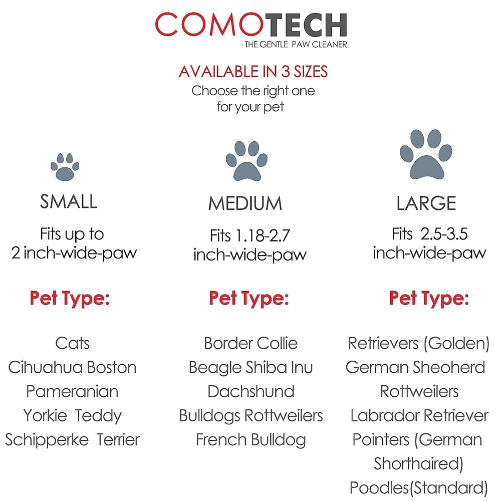 Comotech paw cleaner medium size demonstrates snug paw fit for medium-to-large pets.