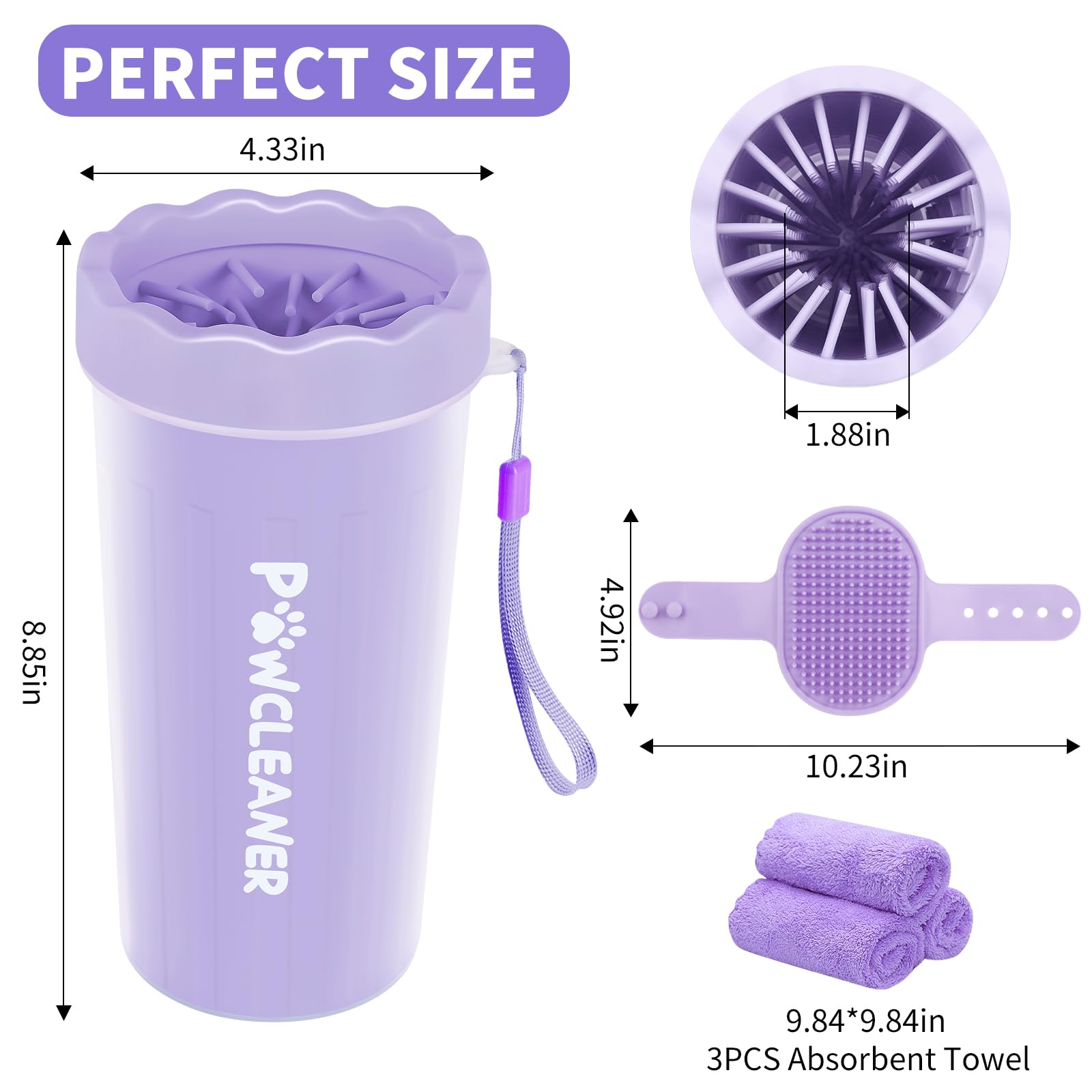 Comotech portable paw cleaner with bath brush for mess-free washing