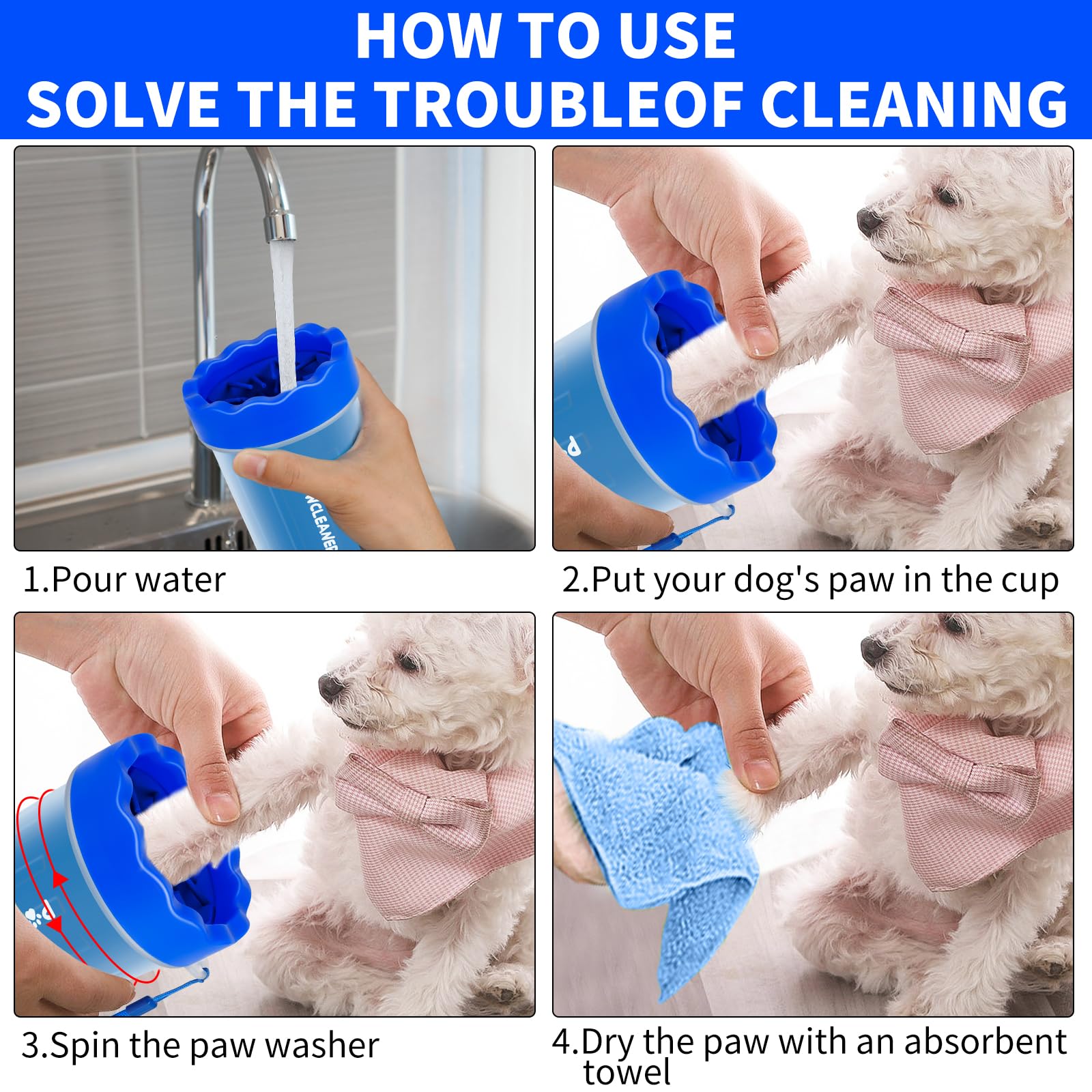Comotech portable paw washer cap view emphasizes easy, hands-free setup for pets.