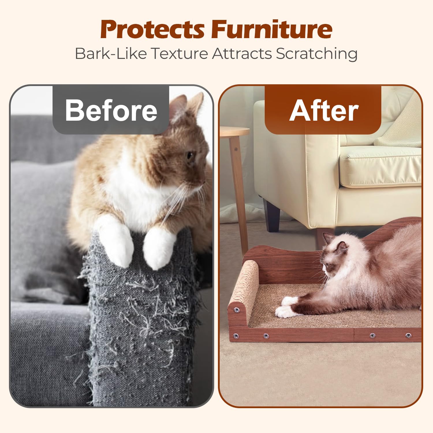 ComSaf bark-like texture delivers satisfying scratching and comfortable rest.