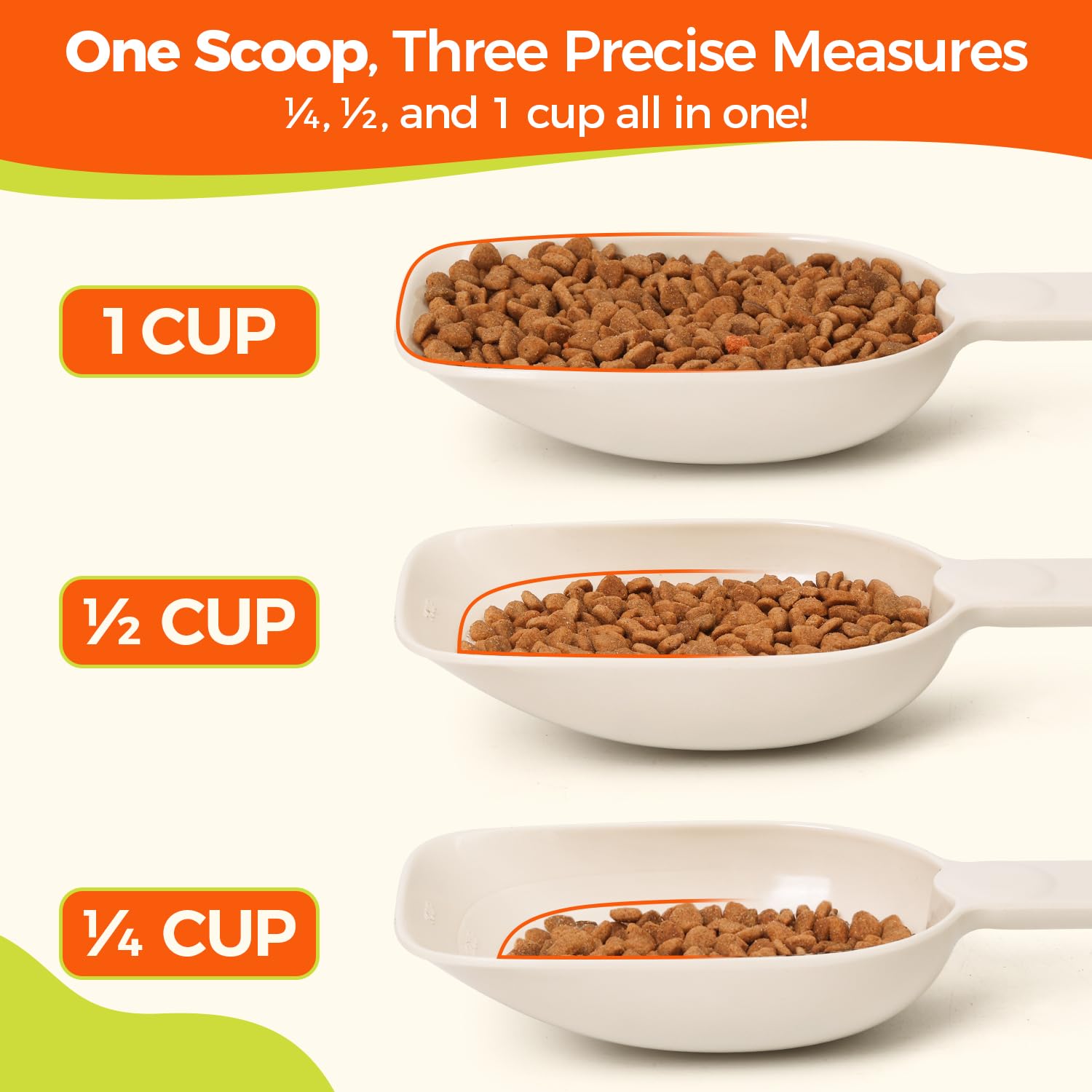 ComSaf BPA-free food-grade scoop keeps kibble clean and safe during meals.