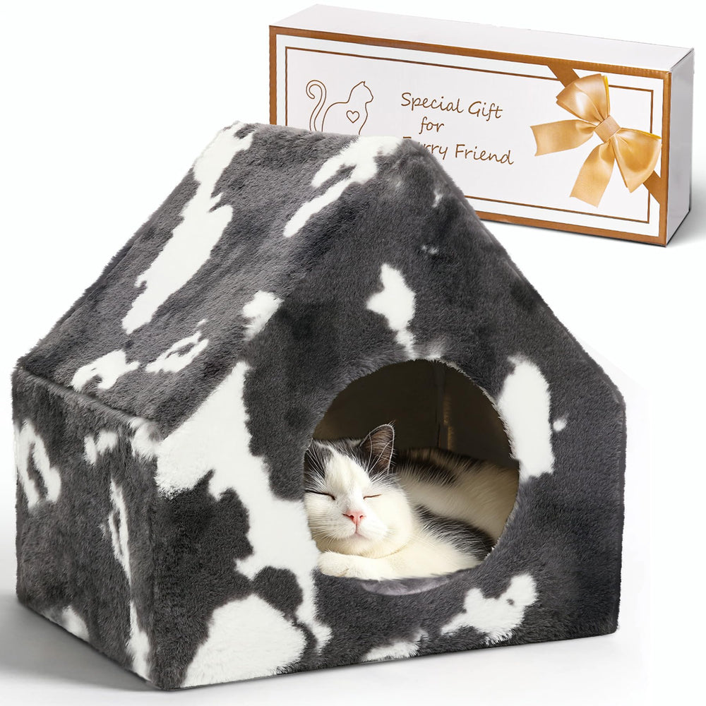ComSaf Cat Bed House with warm plush fabric for cozy indoor comfort