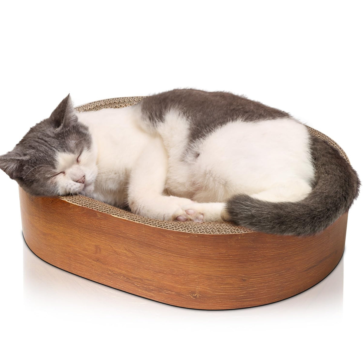 ComSaf Cat Scratcher Bed - oval front view showing zero-gravity nap zone for indoor lounging