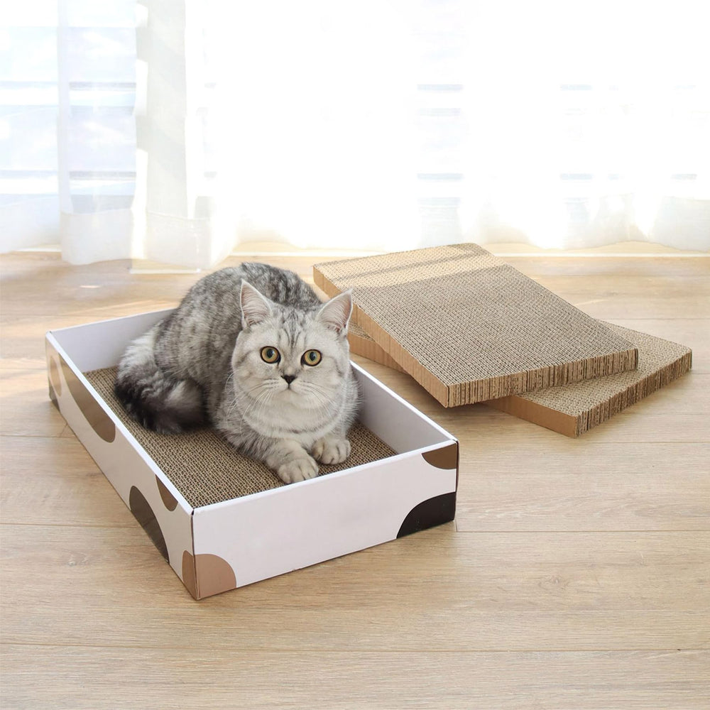 ComSaf Cat Scratcher Packaged Box communicates compact storage and quick setup