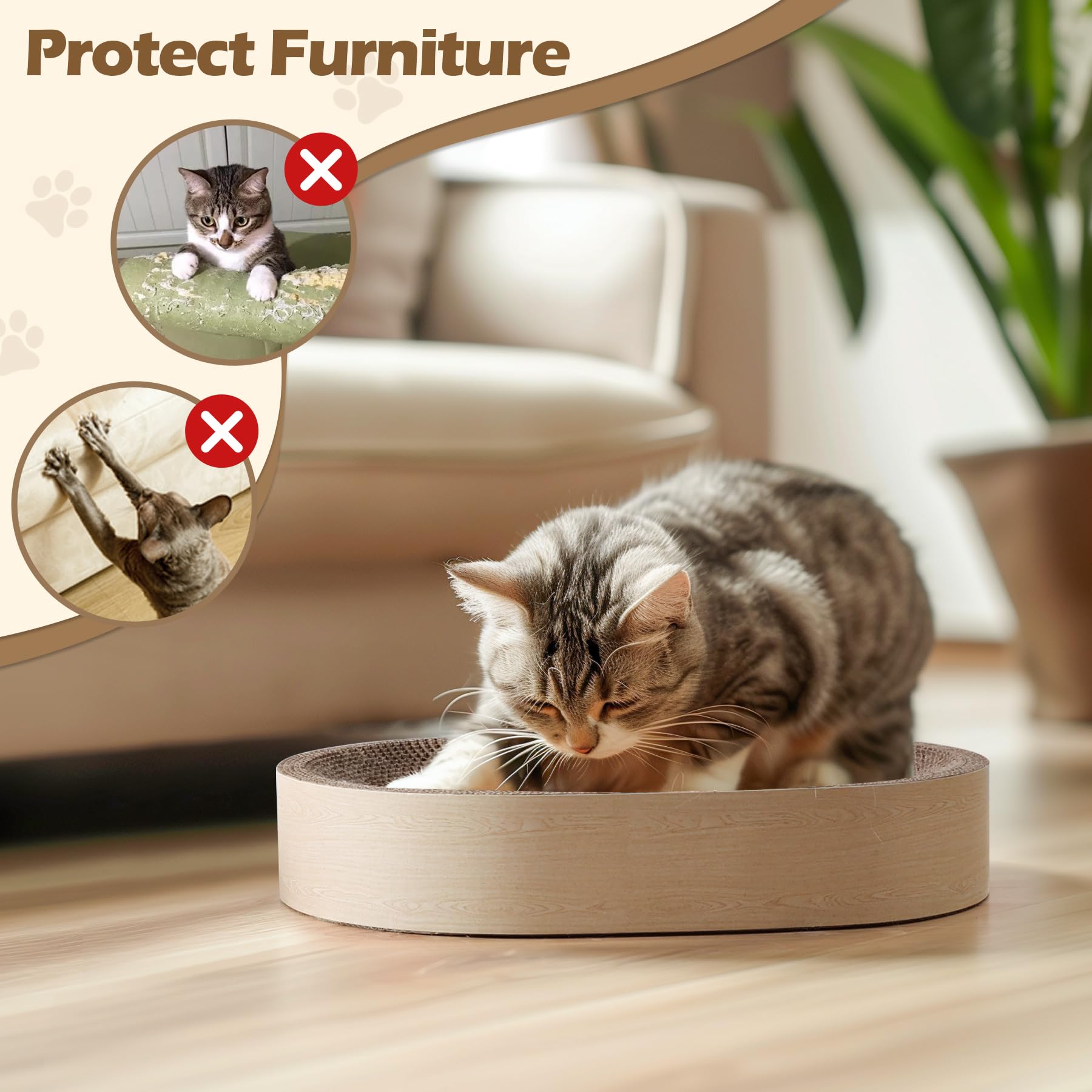 ComSaf Cat Scratching Board indoor-use view showcases furniture-protection benefits.