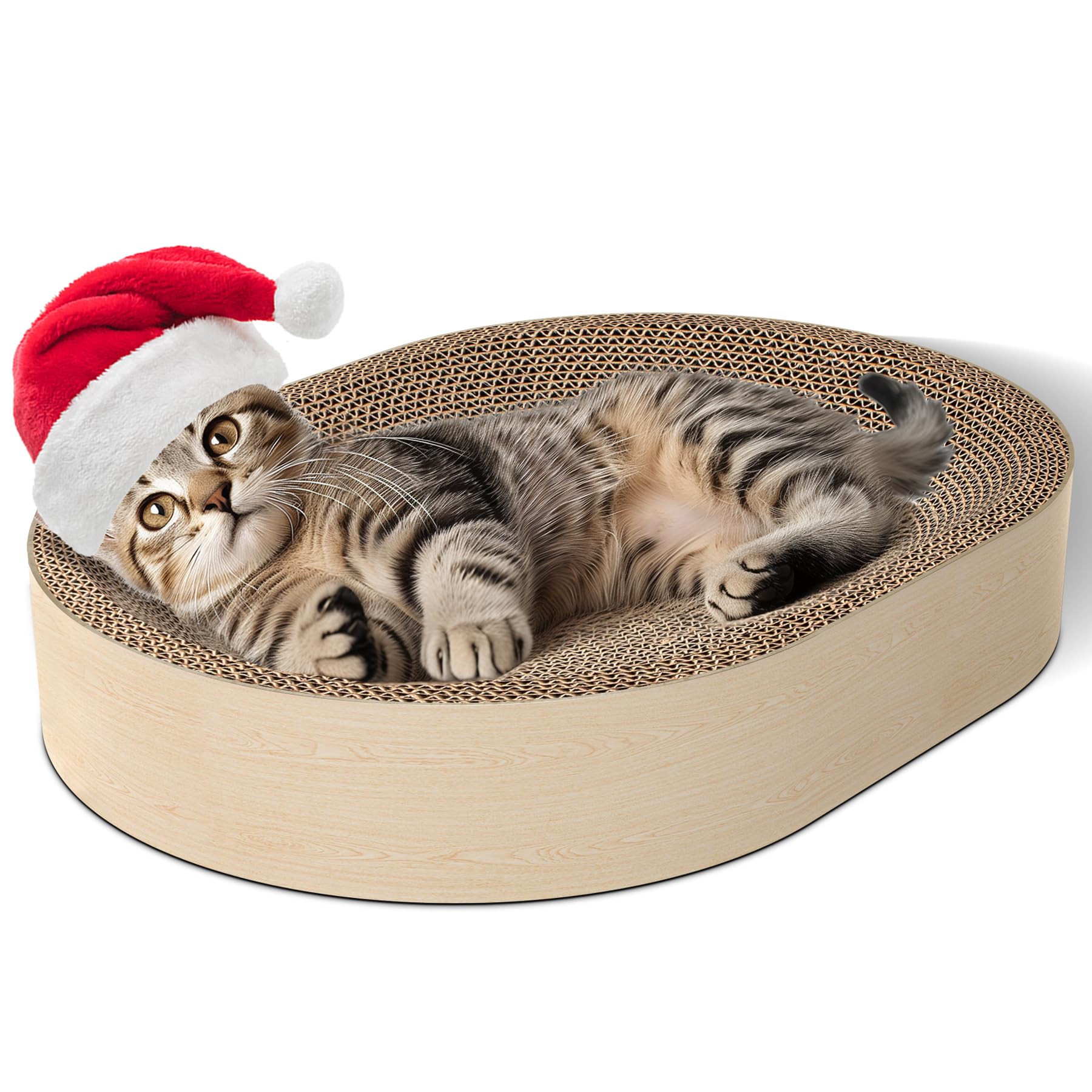 ComSaf Cat Scratching Board front view shows oval bed for spine-friendly comfort.