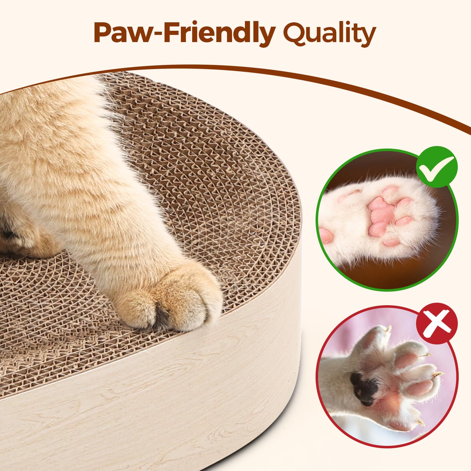 ComSaf Cat Scratching Board close-up shows bark-like corrugated cardboard texture for natural scratching.