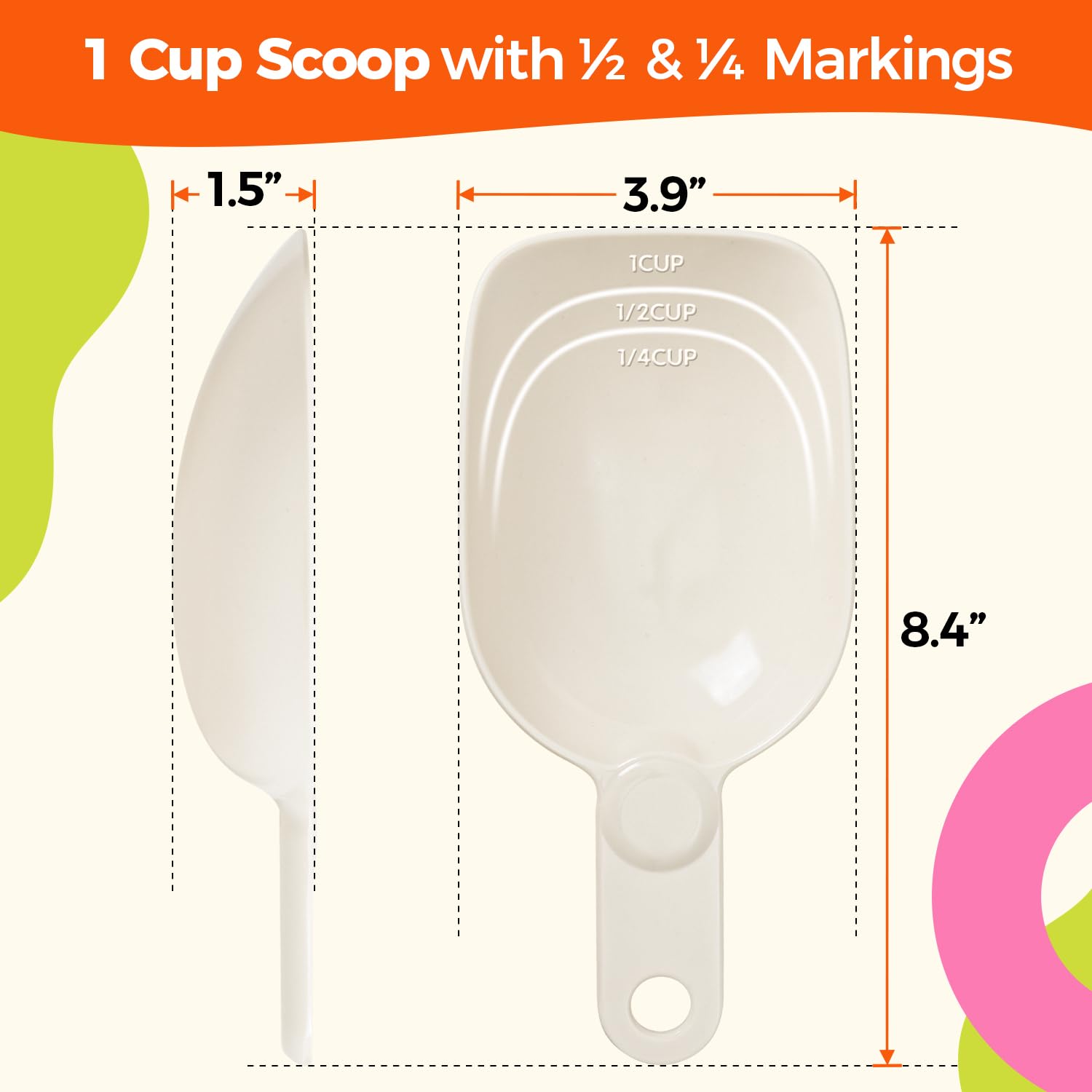 ComSaf dishwasher-safe scoop cleans quickly and stays ready for next feeding.