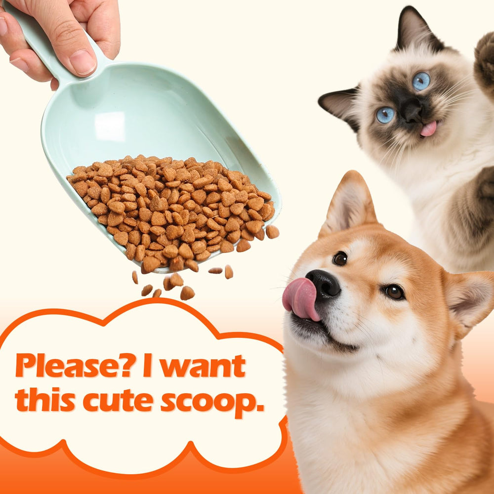 ComSaf green dog food scoop offers comfortable grip for quick portioning.