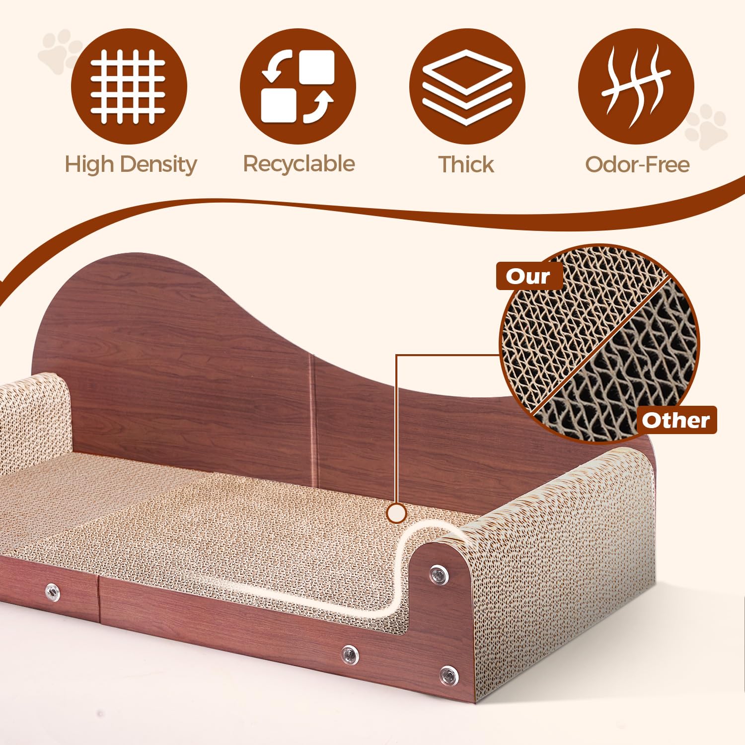 ComSaf scratcher with pillow-like armrests provides neck support during lounging.