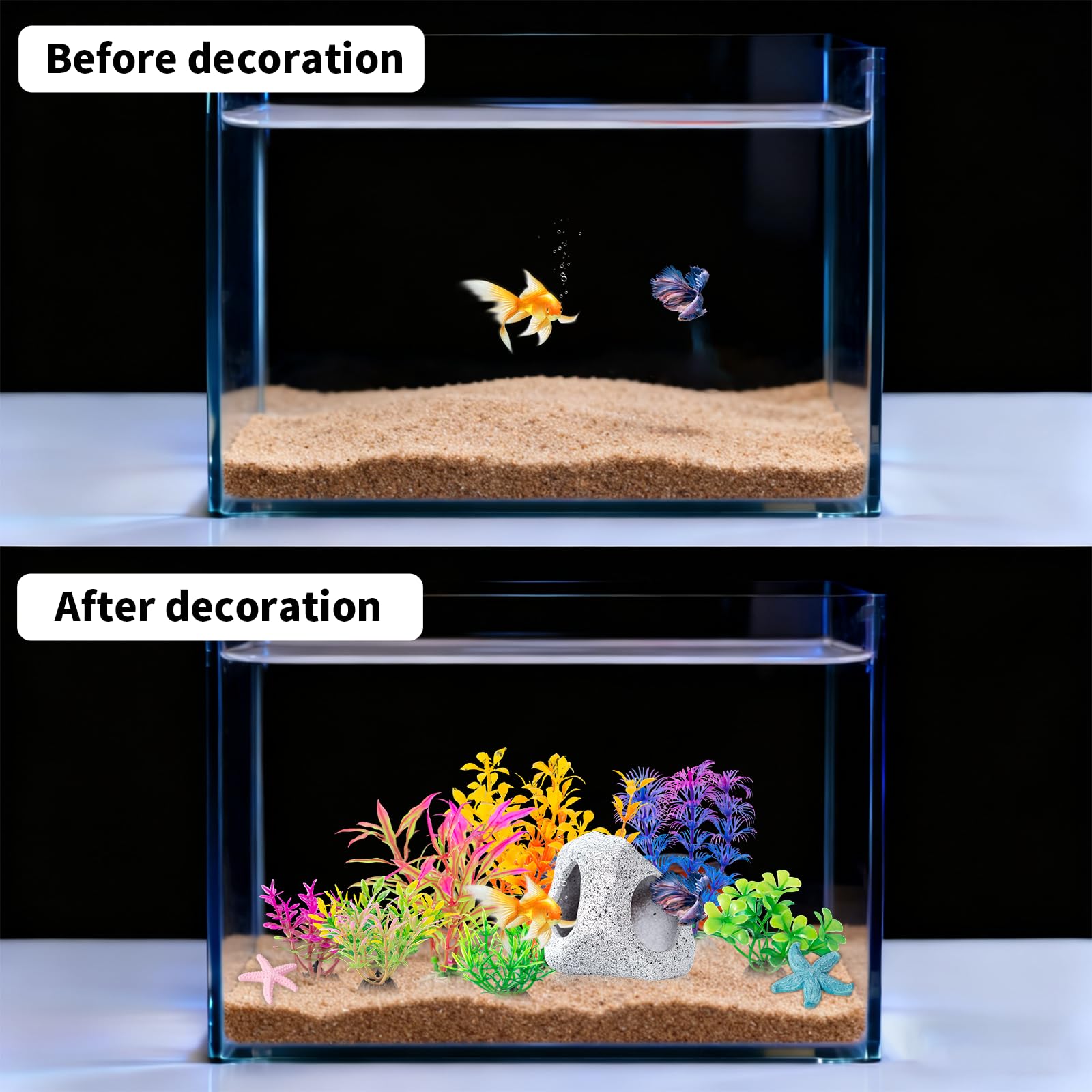 COMSUN aquarium decor kit offers a balanced, lively aquascape for any tank.