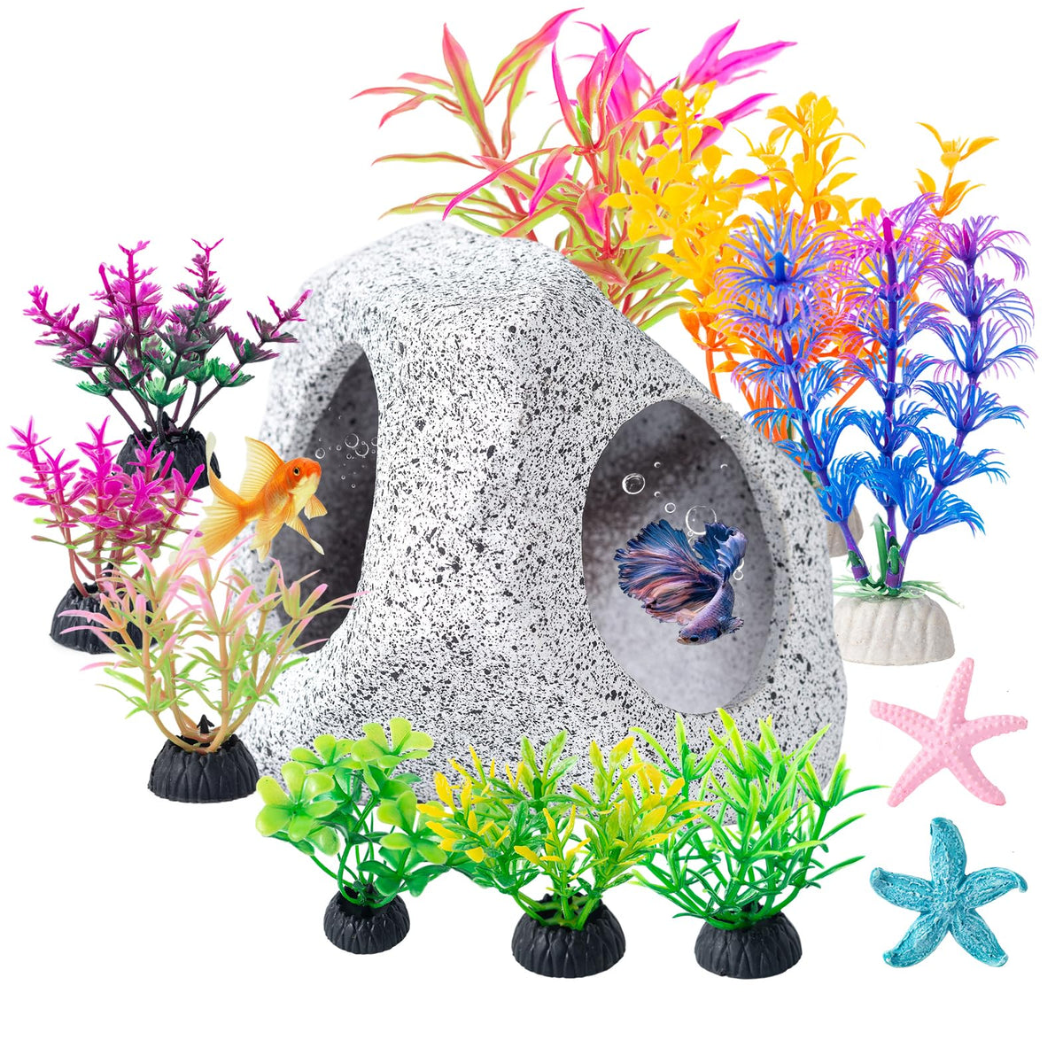 COMSUN ceramic hideaway rock cave offers secure shelter for small fish.