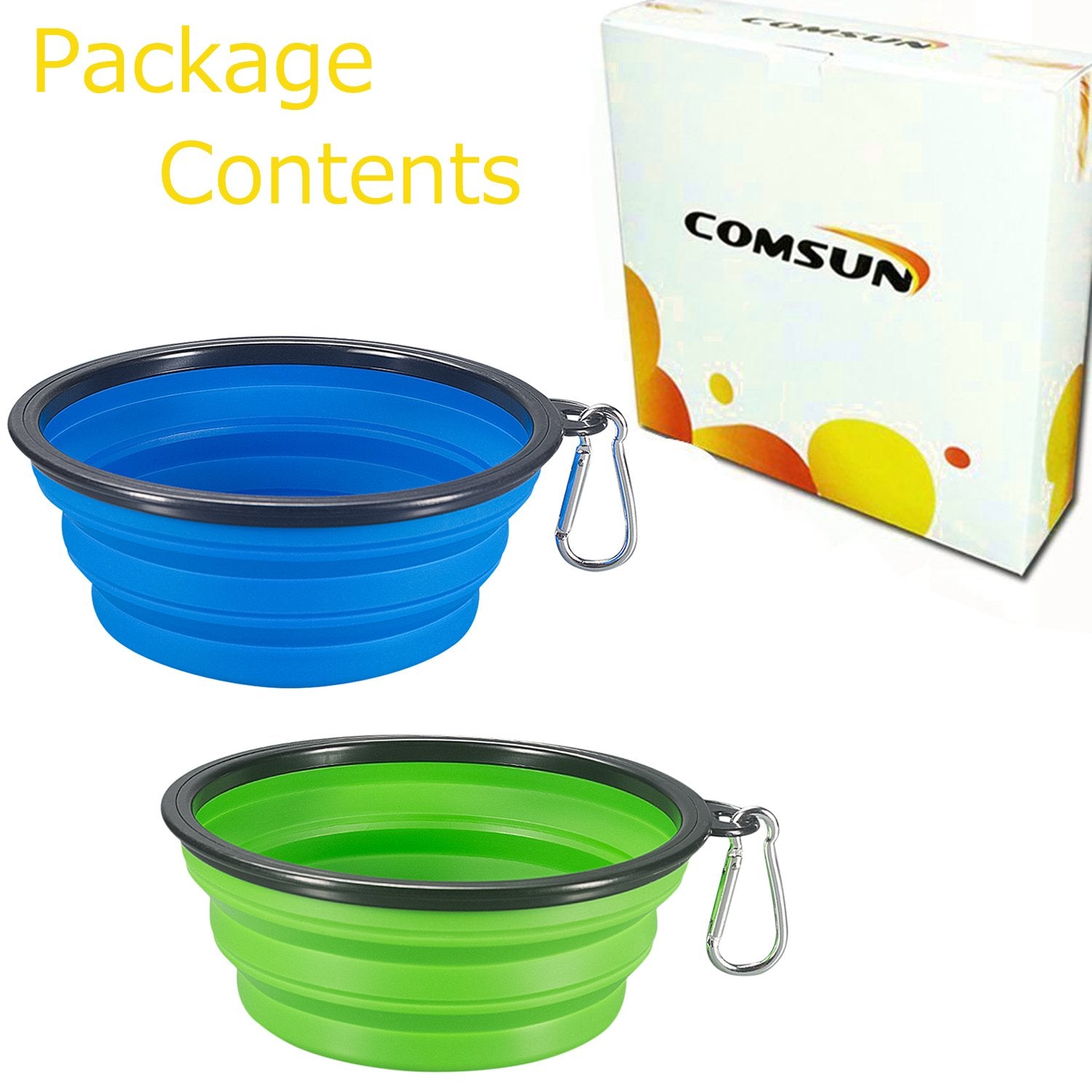 COMSUN collapsible dog bowl large blue-green two-pack in-car storage.