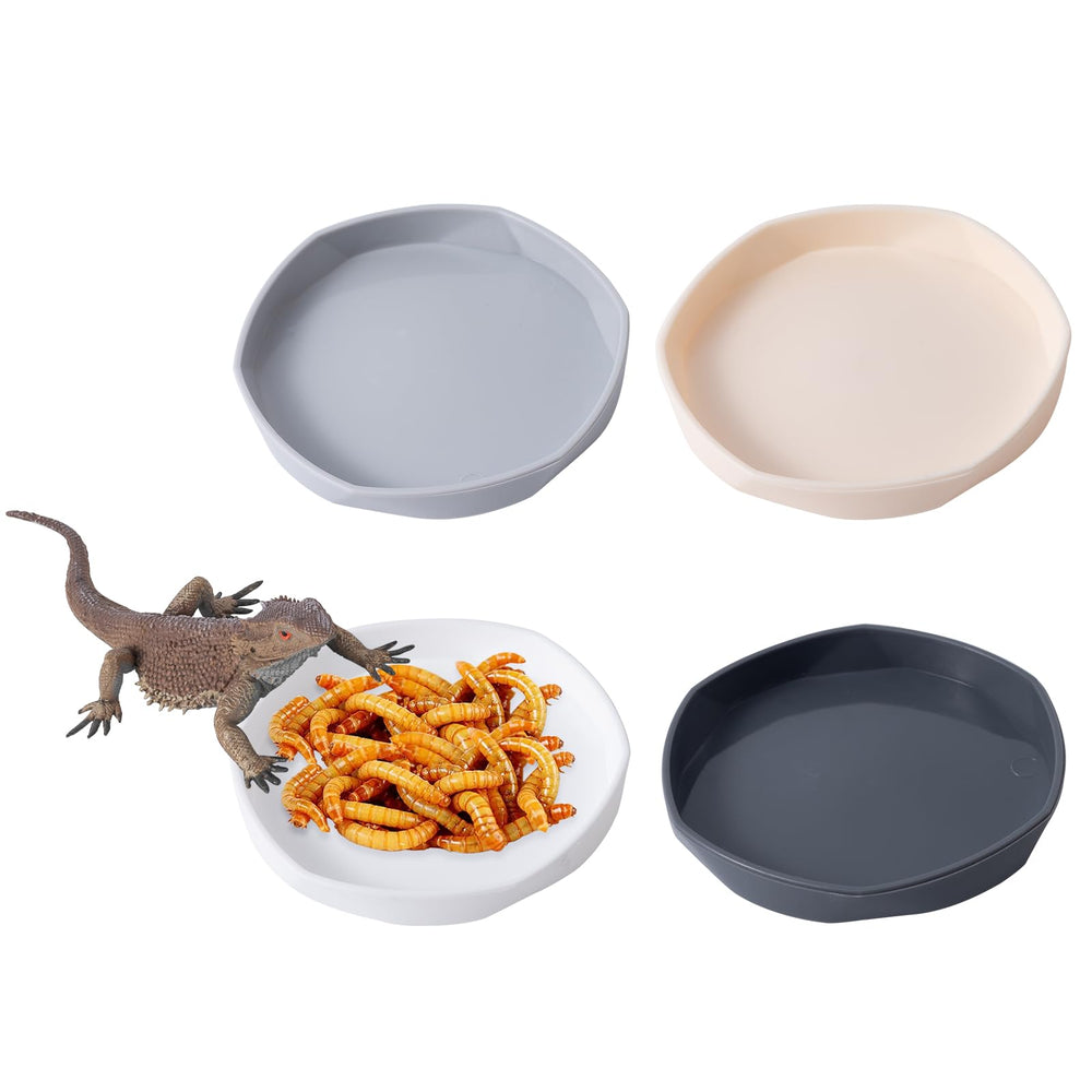 COMSUN small reptile food dish bowl white and gray 4-inch top view for compact habitats