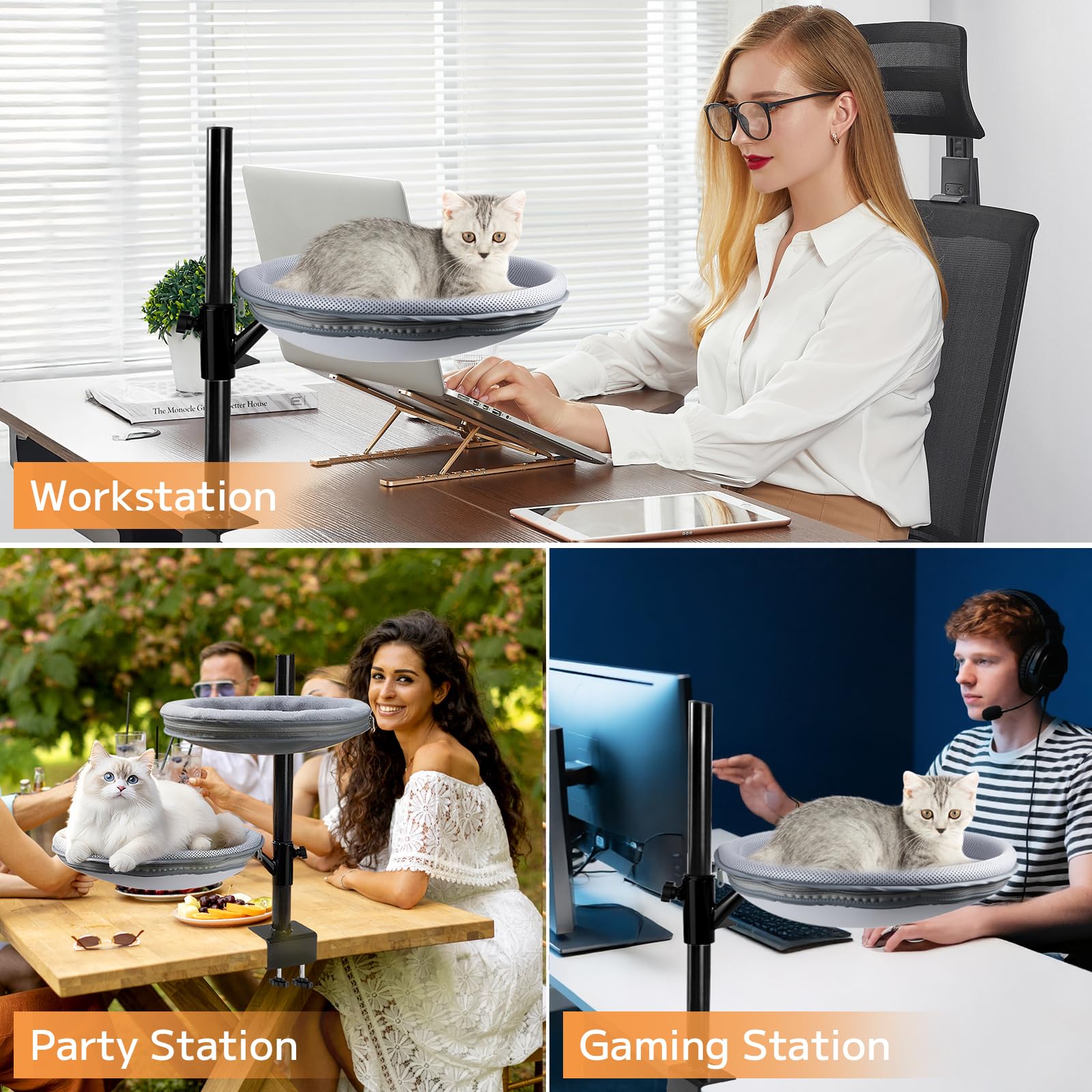 COMTAR clingy-cat friendly rotating perch keeps cats nearby.