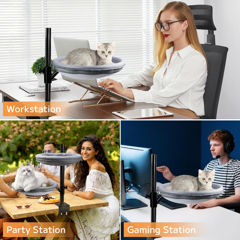 COMTAR clingy-cat friendly rotating perch keeps cats nearby.