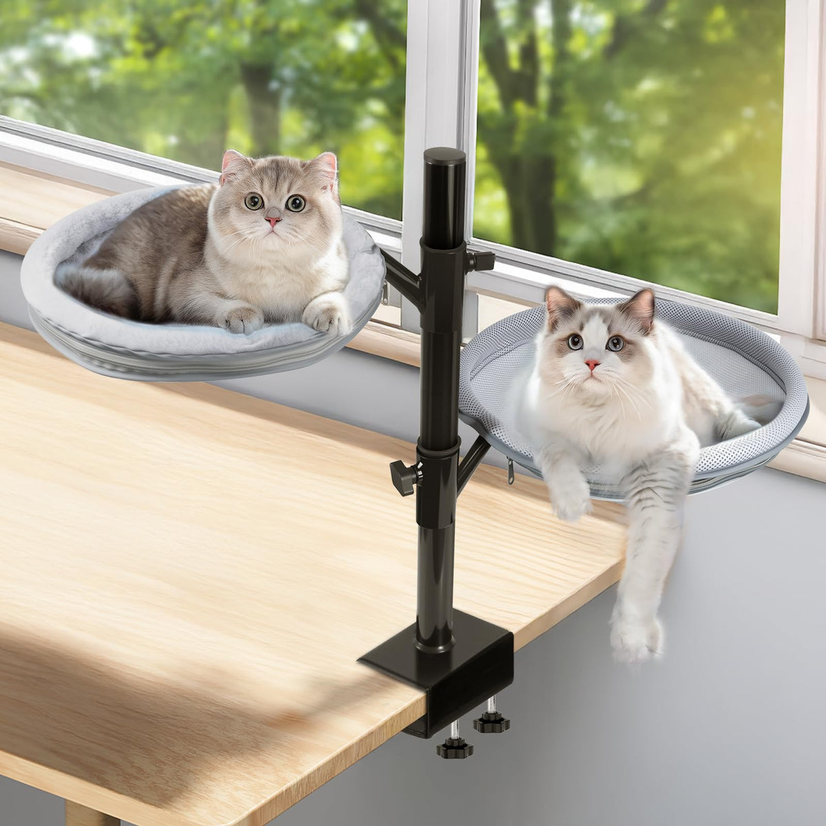 COMTAR large cat desk bed rotation shows a 360-degree perch for monitoring your workspace.