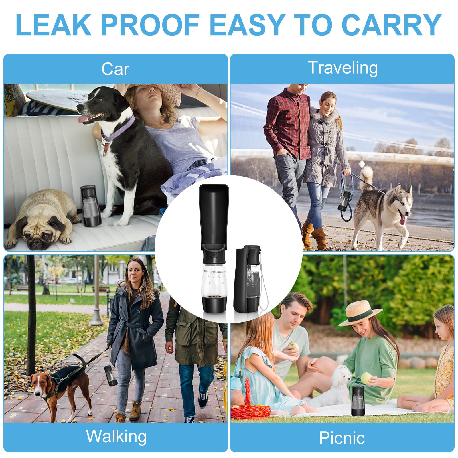 COMTENS dog water bottle compact-travel design fits backpack side pockets