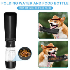 COMTENS dog water bottle food compartment shows built-in meal holder for outdoor trips