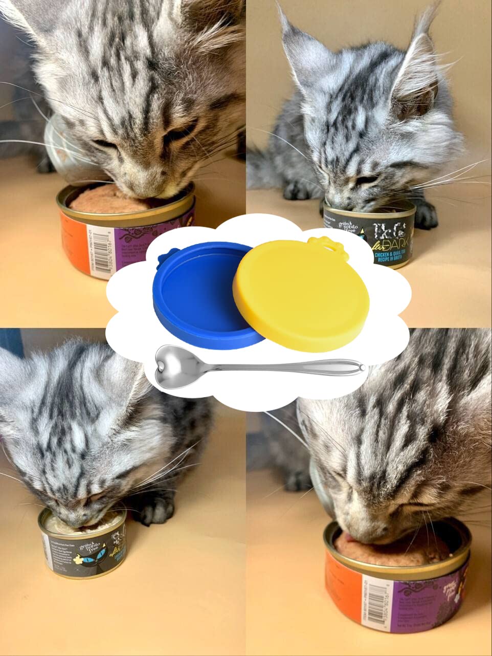 Comtim cat food can lids with two lids and spoon for easy portioning