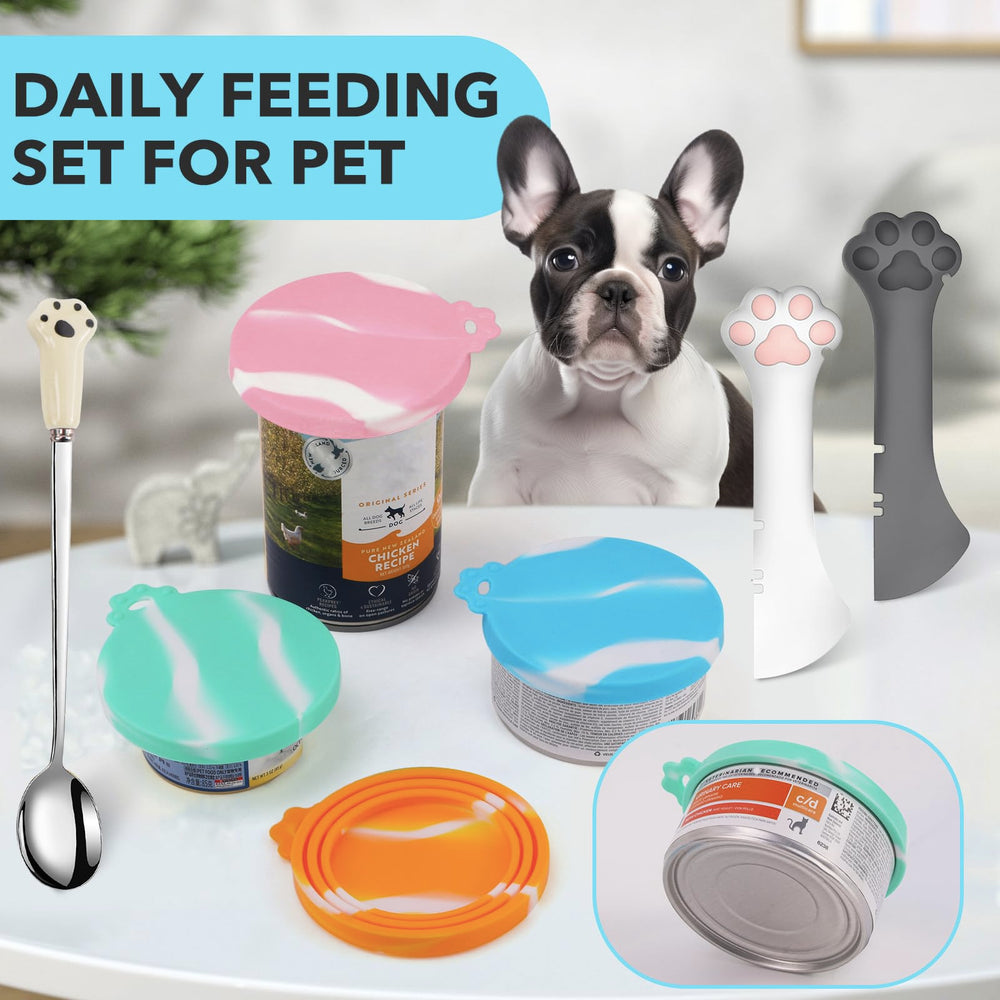 Comtim multi-function can opener paired with paw-spoons for easy feeding