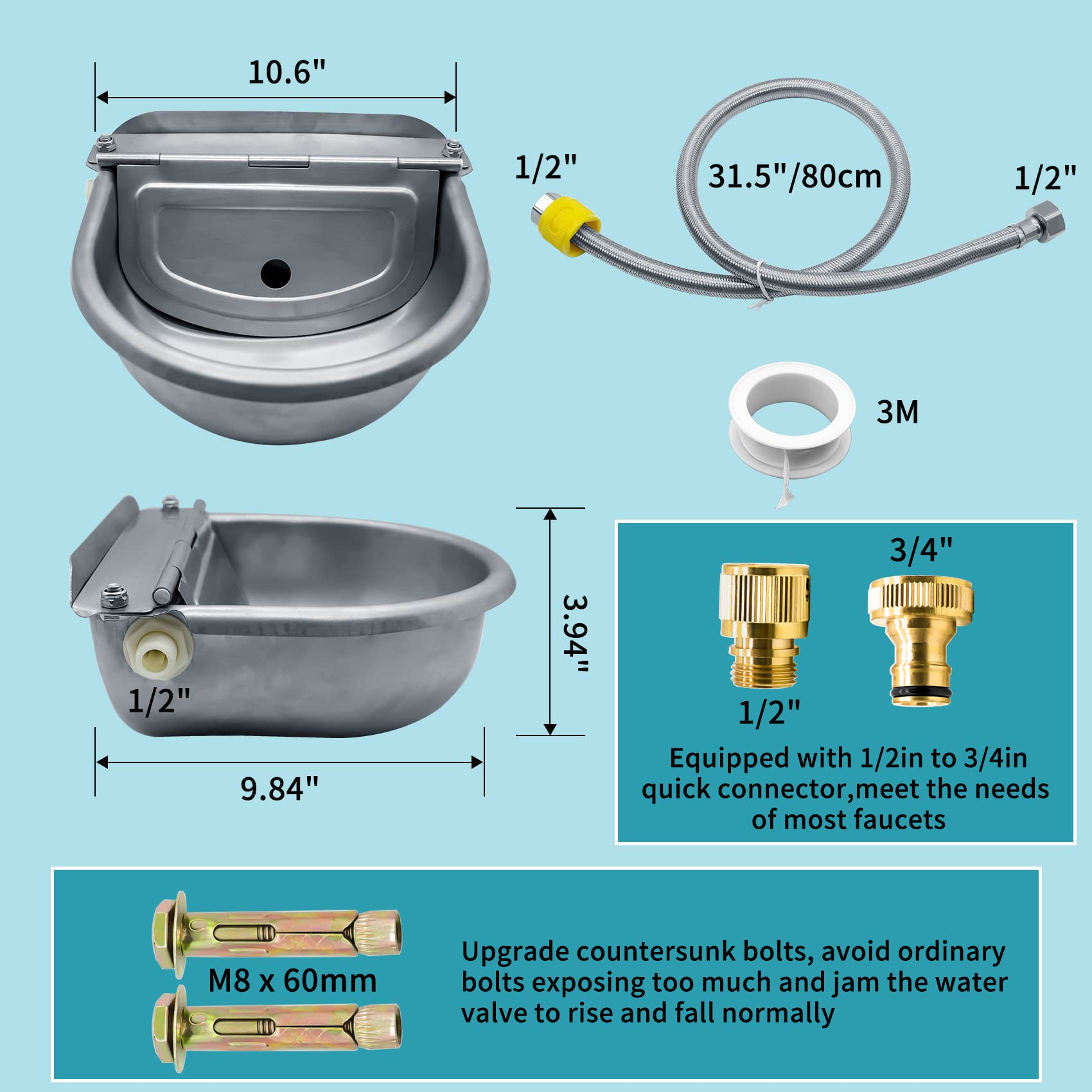 COMVIEE waterer 304 stainless steel closeup highlights rust resistance and easy cleaning